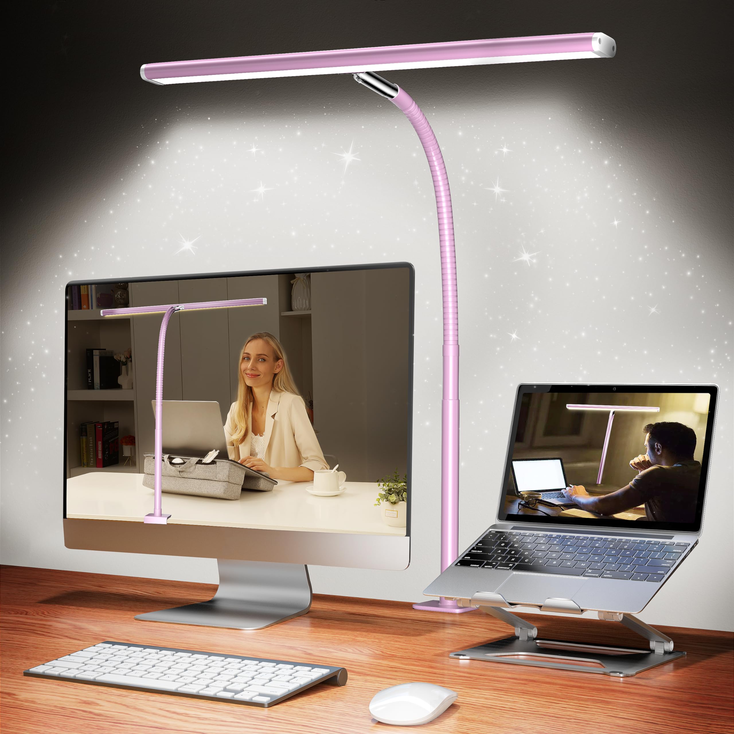 Airlonv LED Desk Lamp for Office Home, Eye-Caring Desk Light with Stepless Dimming Adjustable Flexible Gooseneck, 10W USB Adapter Desk Lamp with Clamp for Reading, Study, Workbench (Black)