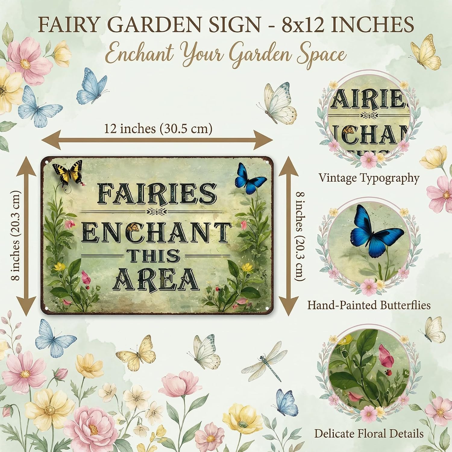 Crazysign Gardening Gifts Fairy Enchanted This Area Vintage Tin Sign Magic Whimsical Wall Art for Garden Porch Patio Greenhouse Yard Decor 8x12 inch (26046)