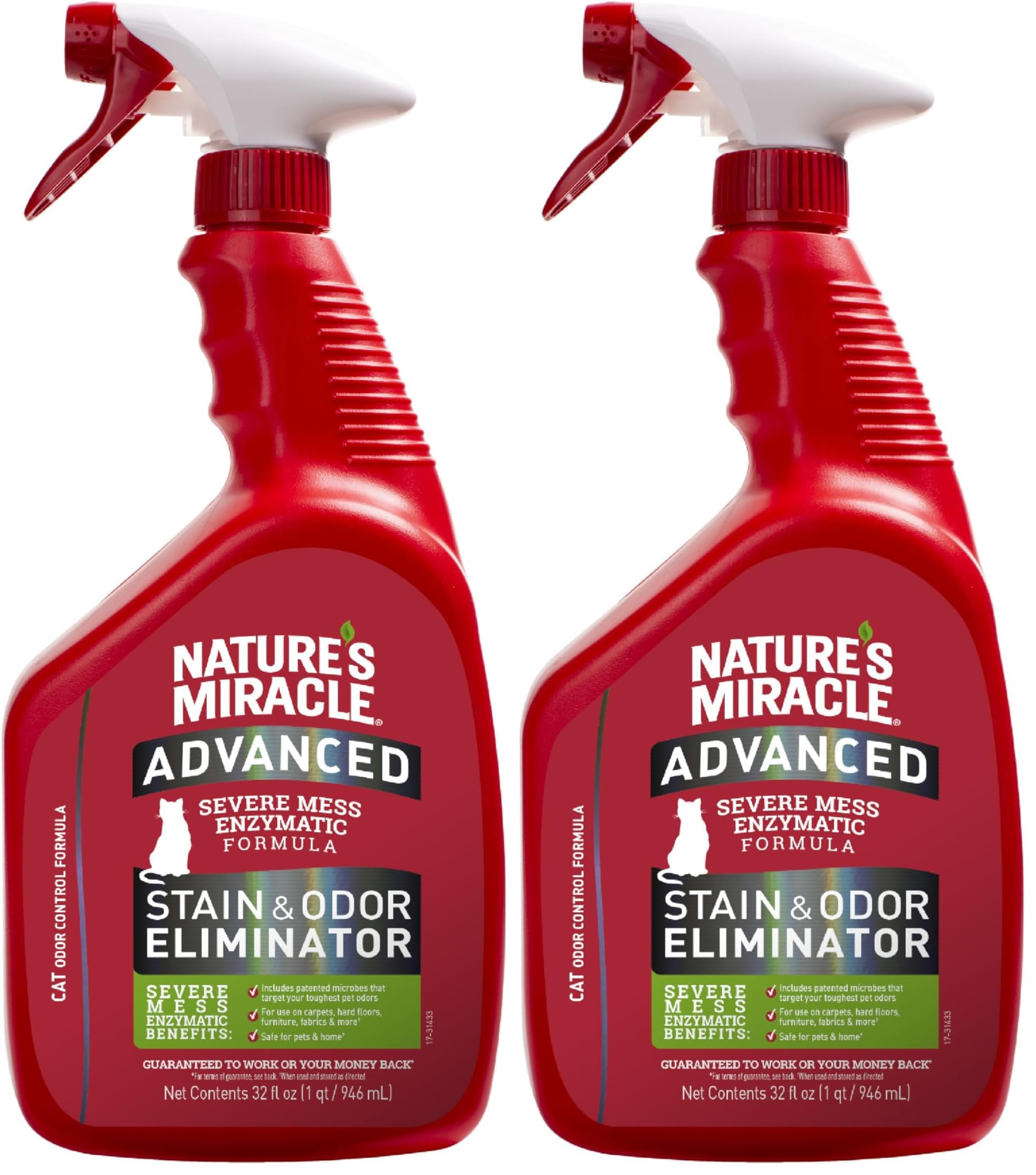 Nature's Miracle Advanced Cat Stain and Odor Eliminator Spray, Severe Mess Enzymatic Formula For Tough Pet Messes, 32 oz