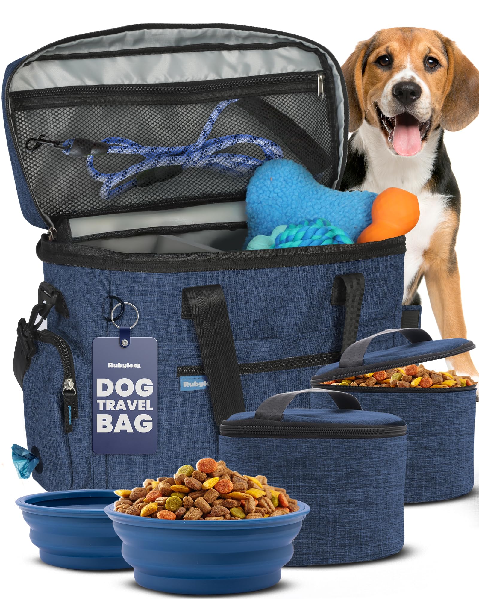 The Original Doggy Bag™ - Complete Dog Travel Bag for Supplies with 2 BPA-Free Travel Dog Bowls & 2 Pet Food Containers - Traveling Kit for Road Trips, Camping, Weekend Away or Doggy Gift: Beige