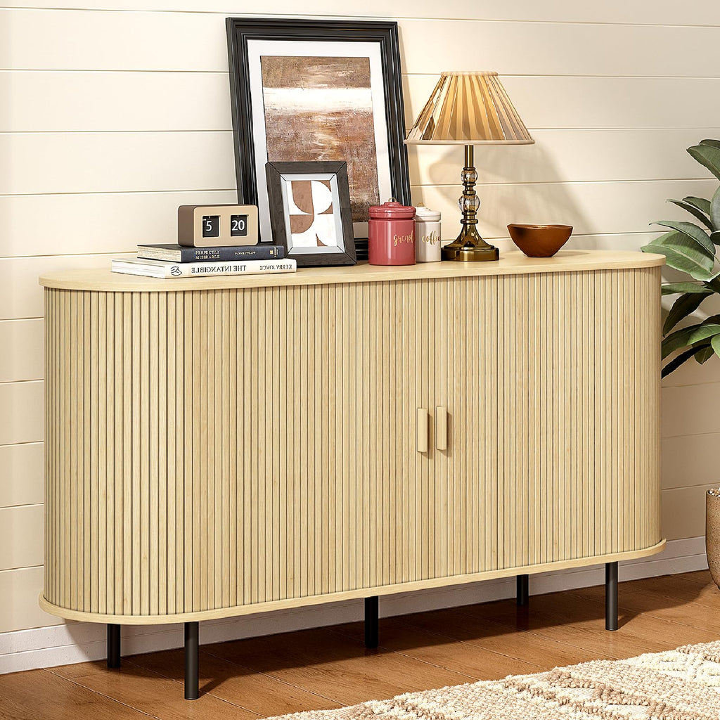 ONBRILL 55" Sideboard Buffet Cabinet with Storage, Sliding Door & Adjustable Shelf, Modern Accent Coffee Bar Console Table for Kitchen, Entryway, Walnut