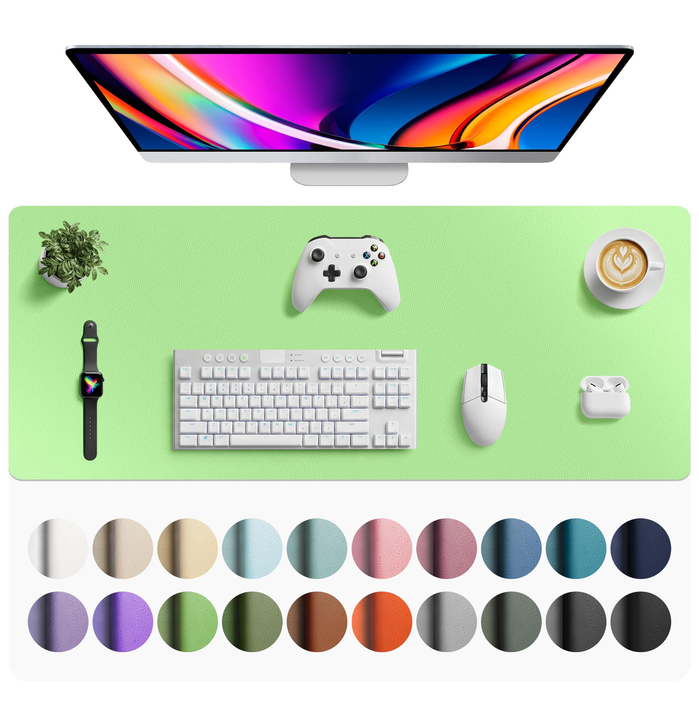 Aothia Non-Slip Waterproof PU Leather Desk Pad Protector for Mouse, Writing Desk, Office, Home, Laptop Blotter, 23.6" x 13.7", Black