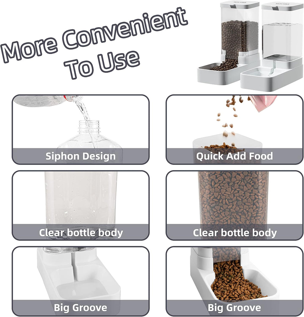 NKECOBJI Gravity Pet Feeder and Water Dispenser Set, Automatic Dog Feeder and Dog Water Dispenser for Dogs Cats Pets Animals Large Capacity(3.8L)