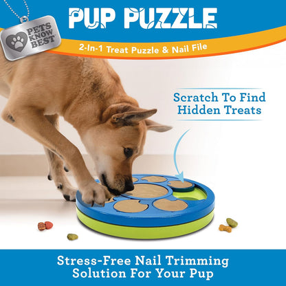 Pup Puzzle Interactive Dog Nail File Treat Dispensing Toy, Mentally Stimulating Nail Trimmer, Paw Care and Play Toy | Difficulty Level; Easy