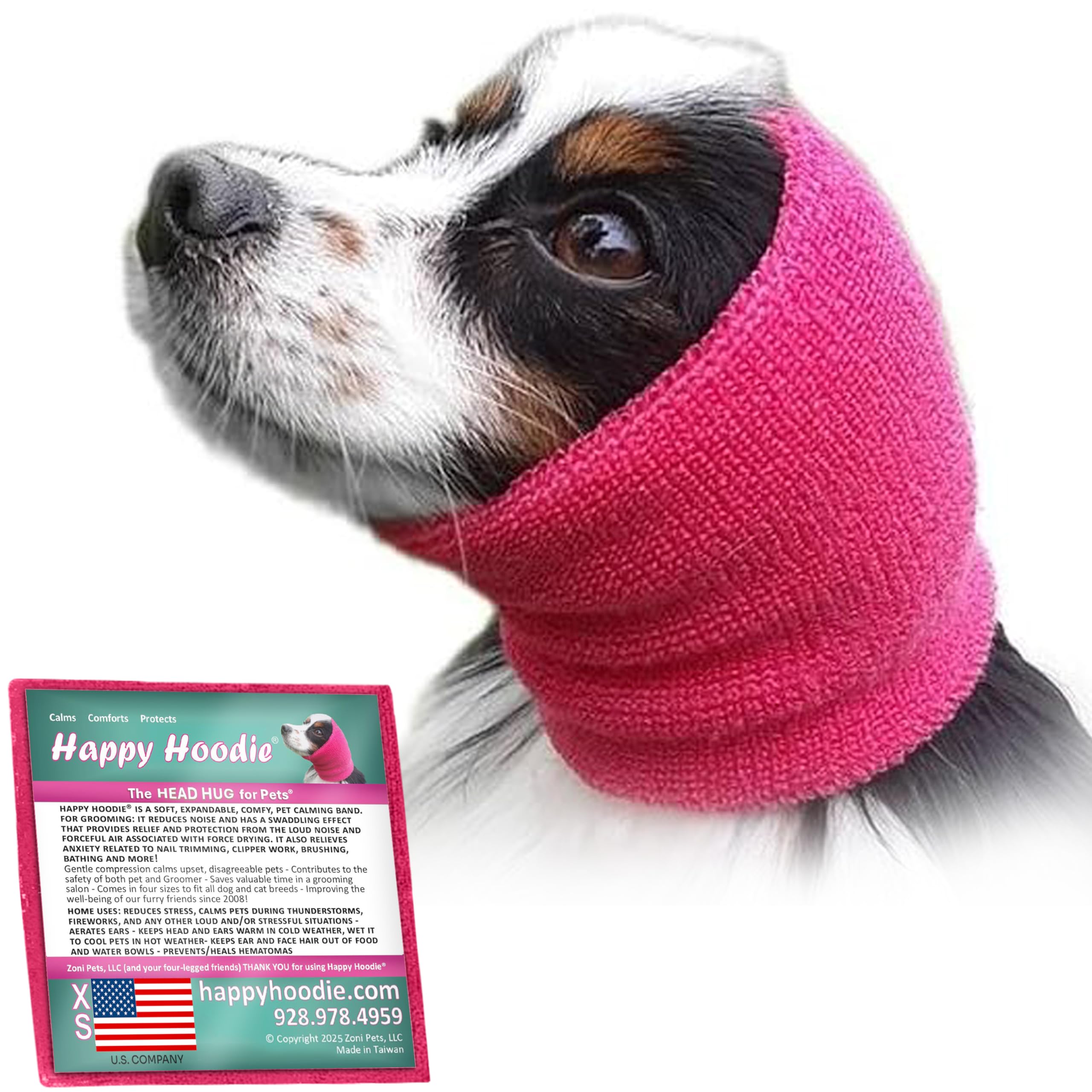 Happy Hoodie The Original Dog & Cat Calming Band - American Brand - Anxiety Relief/Noise Protection-Grooming-Thunder-Fireworks (Large, Blue) - Since 2008