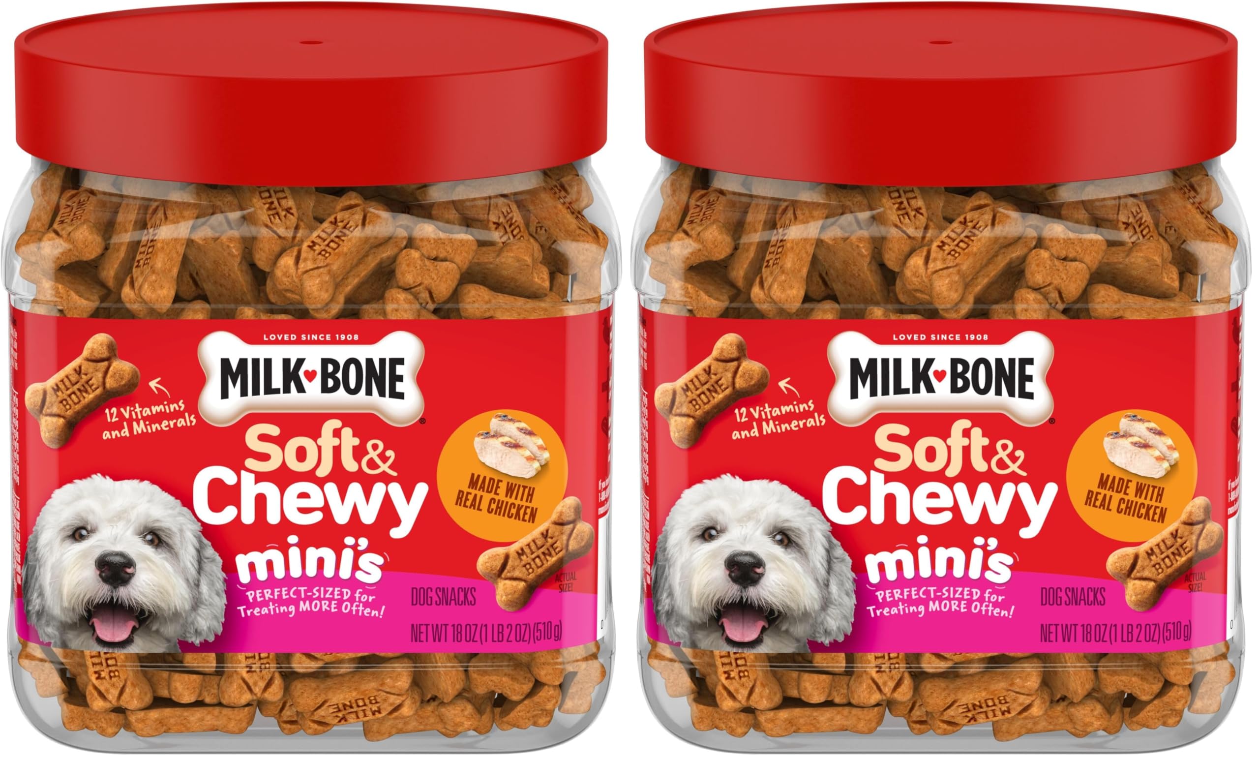 Milk-Bone Soft & Chewy Dog Treats, Made with Real Beef & Filet Mignon, 25 Ounce Canister