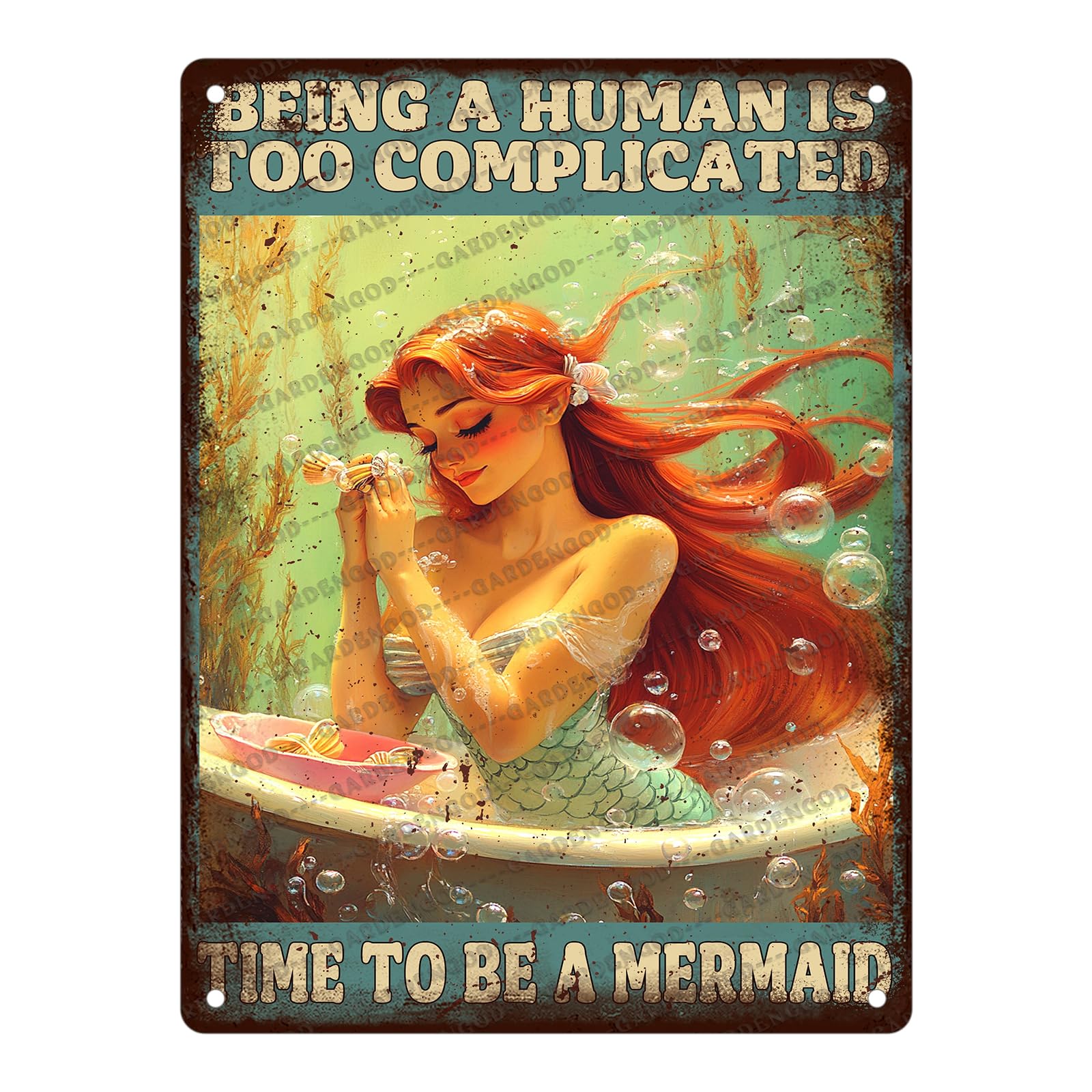 Mermaid Tin Sign And I Think To Myself What A Wonderful World Poster Home Decor Funny Home Decor Cave Bar Wall Decor 12x8 Inch
