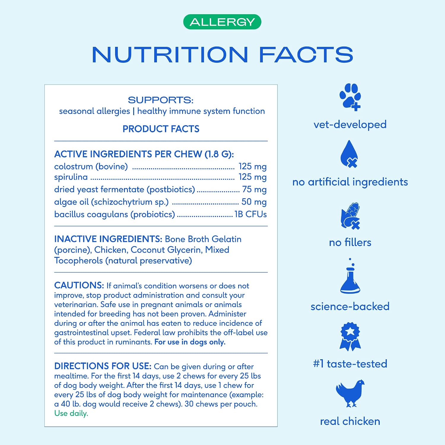 Native Pet Dog Allergy Chews - Dog Allergy Relief for Medium Breeds - Supports Seasonal Itch Relief, Healthy Immune Function & Reduces Sneezing - Colostrum, Spirulina, & Probiotics - 30 Days Supply