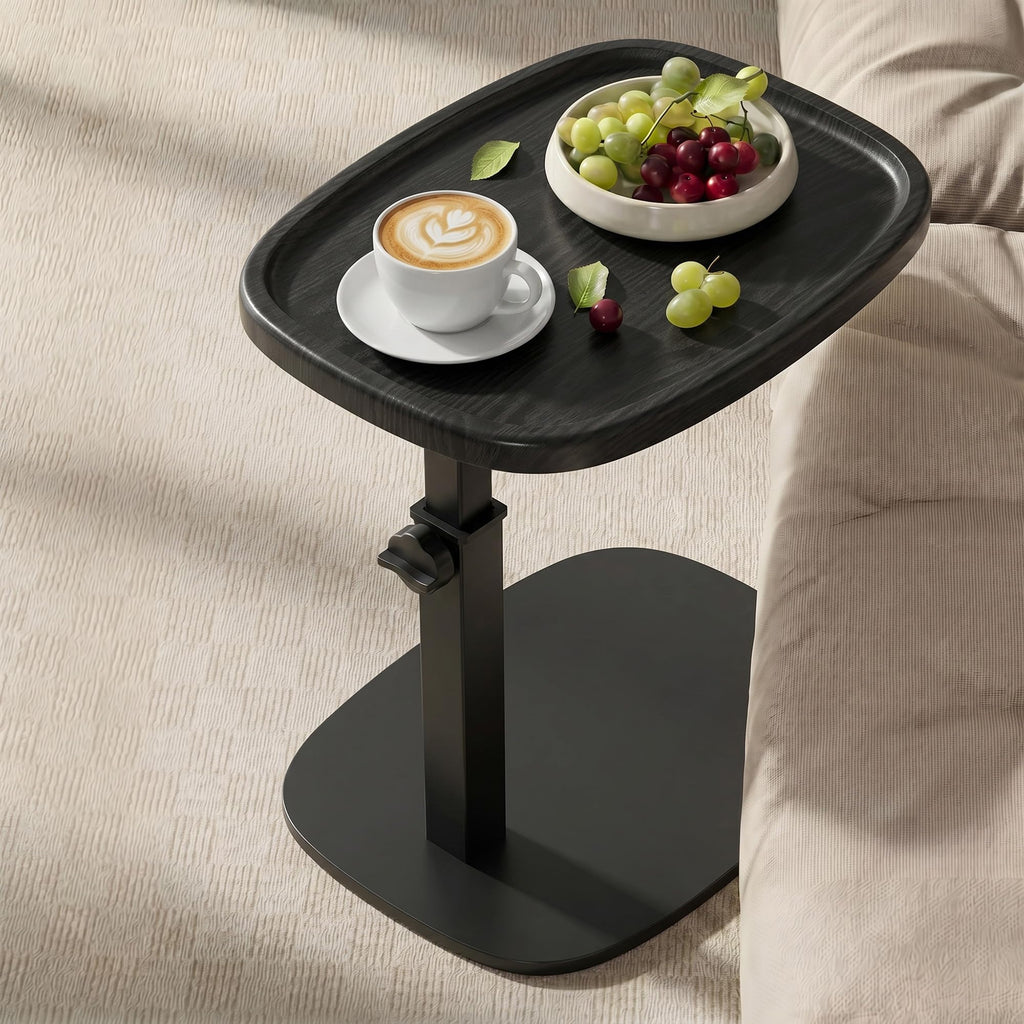 VASAGLE C Side Table Adjustable Height, Couch Sofa Table, End Table, TV Tray for Small Spaces, 11.8 x 15.7 x 27.2 Inches, for Living Room, Bedroom, Walnut Brown and Ink Black ULET363M101