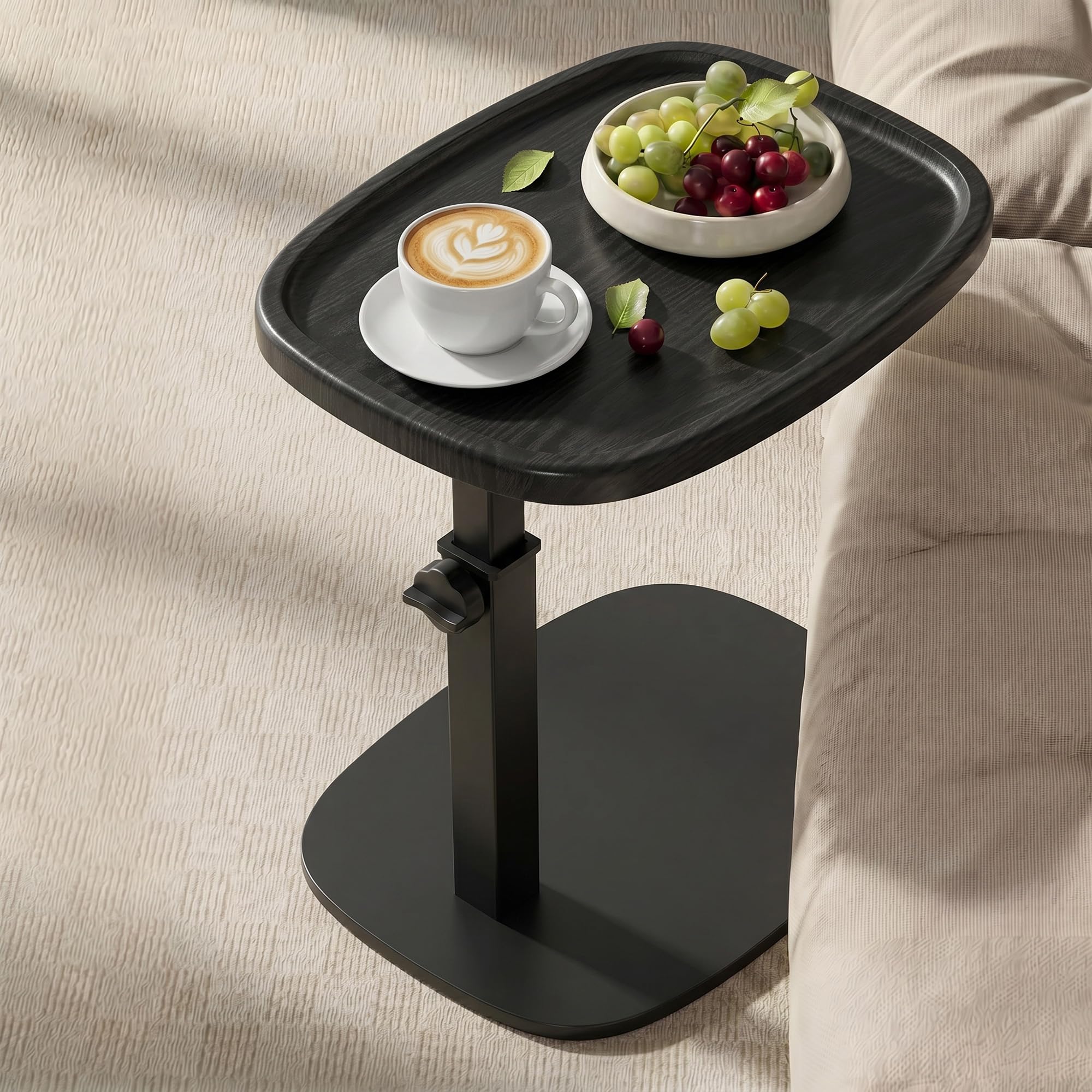 VASAGLE C Side Table Adjustable Height, Couch Sofa Table, End Table, TV Tray for Small Spaces, 11.8 x 15.7 x 27.2 Inches, for Living Room, Bedroom, Walnut Brown and Ink Black ULET363M101