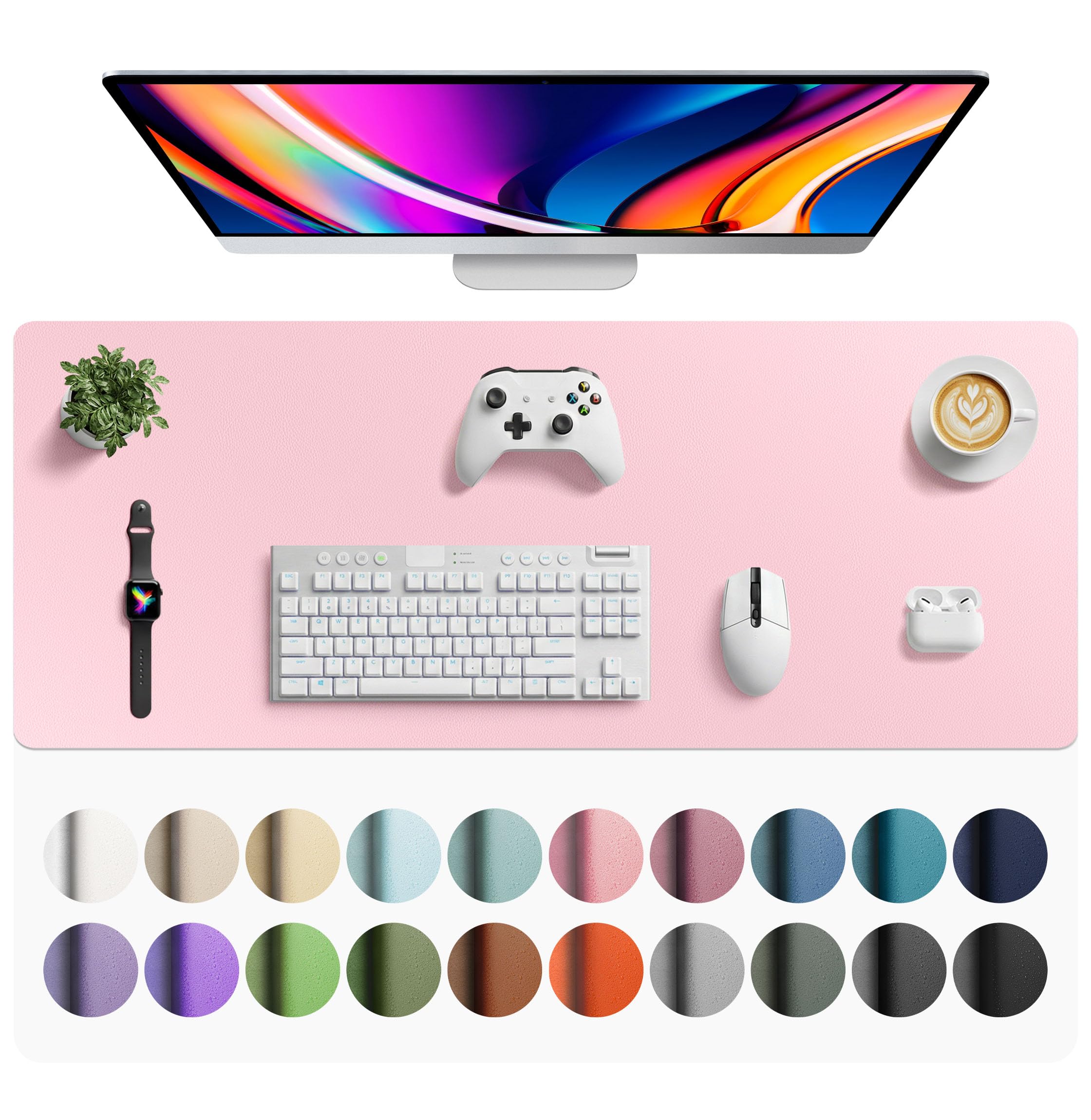Aothia Non-Slip Waterproof PU Leather Desk Pad Protector for Mouse, Writing Desk, Office, Home, Laptop Blotter, 23.6" x 13.7", Black