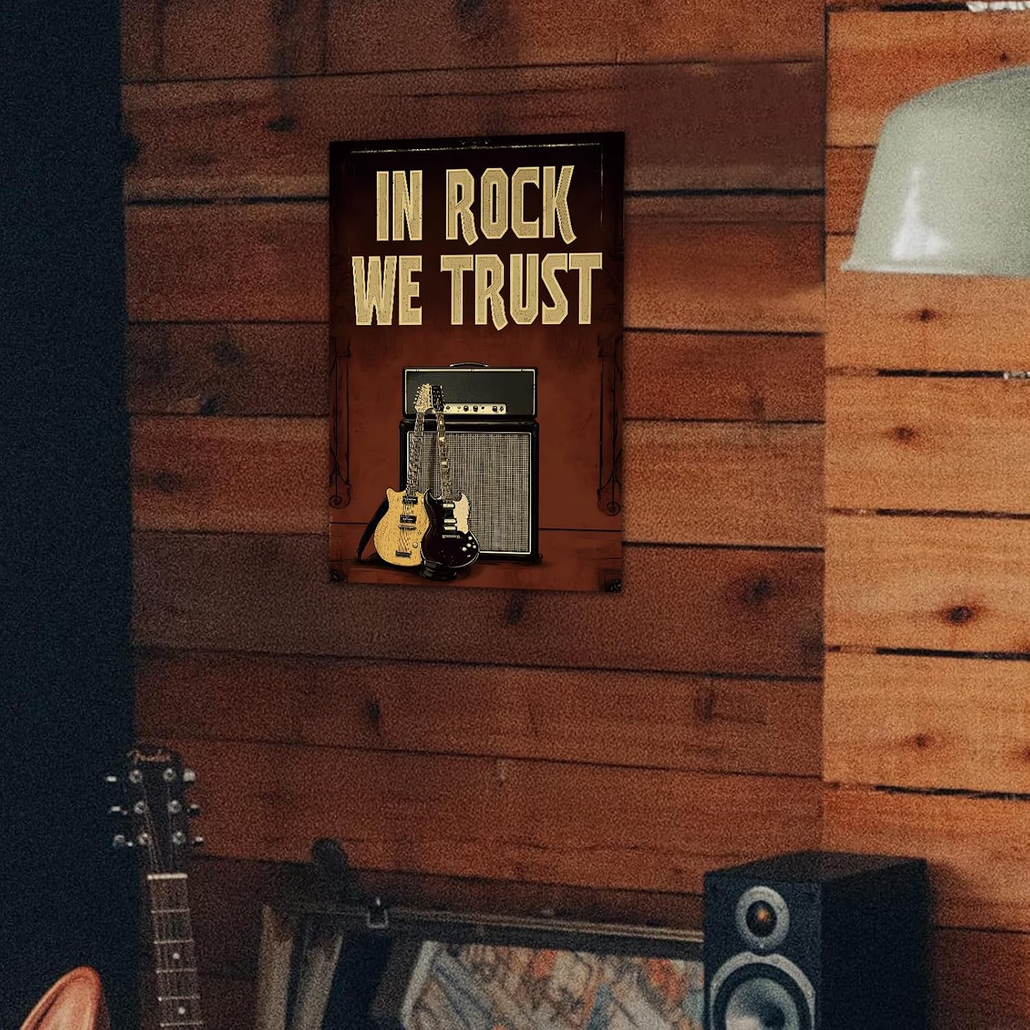 Metal Vintage Tin Signs In Rock We Trust Wall Decor Art Posters Home Decor Man Cave Kitchen Bar Pub Cafe, 8x12in