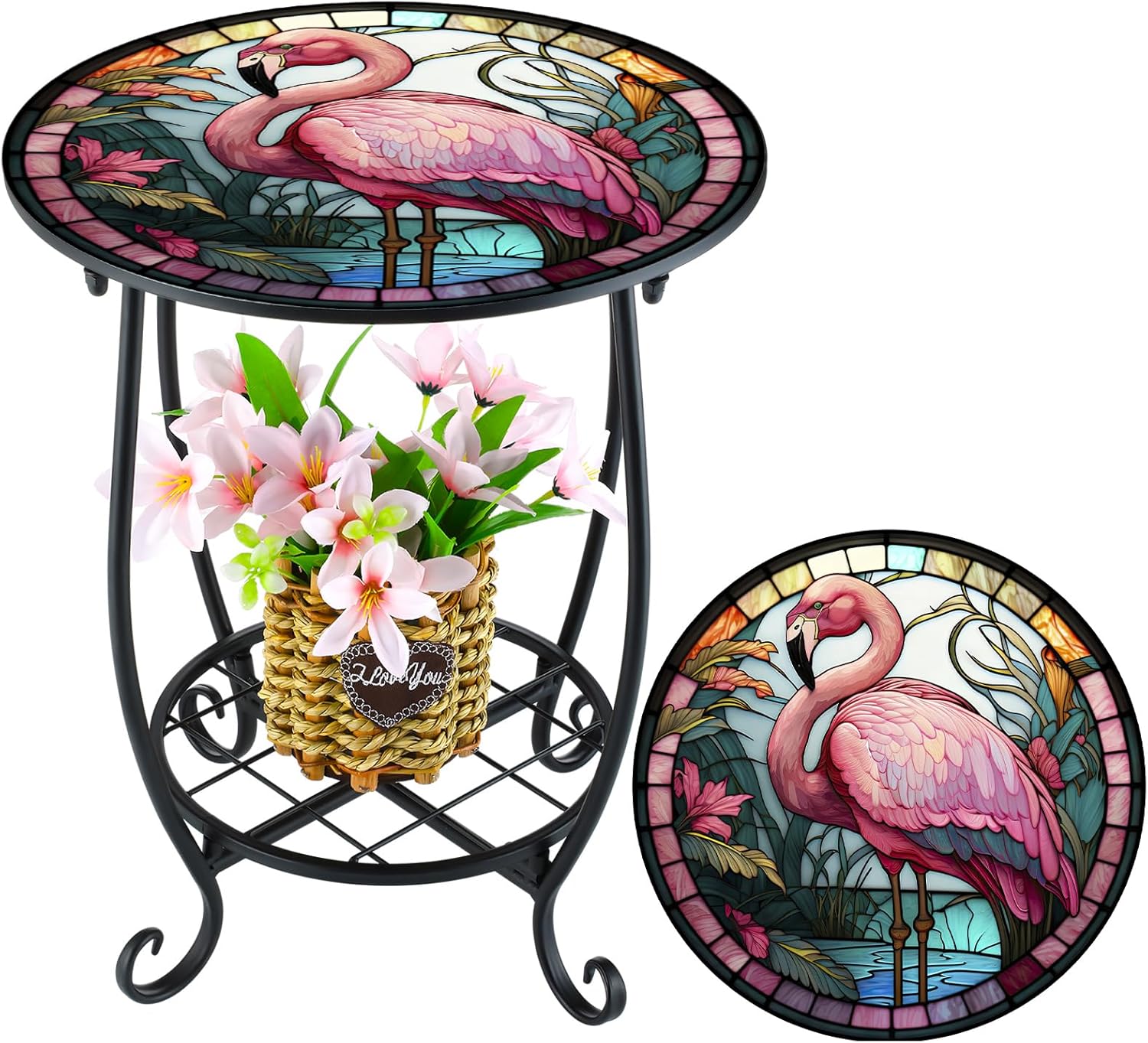 Cinnvoice Outdoor Side Table Round Small Mosaic Patio Accent Indoor End Plant Coffee Tea Table for Yard Patio Porch Garden Living Room, Bedroom(Butterfly Style,14 Inch)
