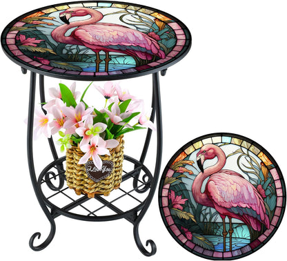 Cinnvoice Outdoor Side Table Round Small Mosaic Patio Accent Indoor End Plant Coffee Tea Table for Yard Patio Porch Garden Living Room, Bedroom(Butterfly Style,14 Inch)