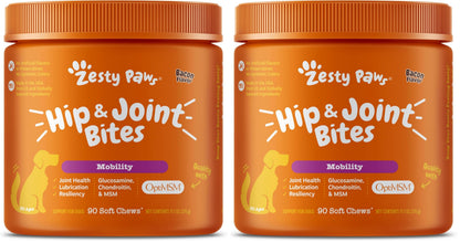 Zesty Paws Hip and Joint for Dogs, Glucosamine for Dogs Hip and Joint Supplement with Chondroitin, MSM, Vitamins C & E - Bacon, 90 Count