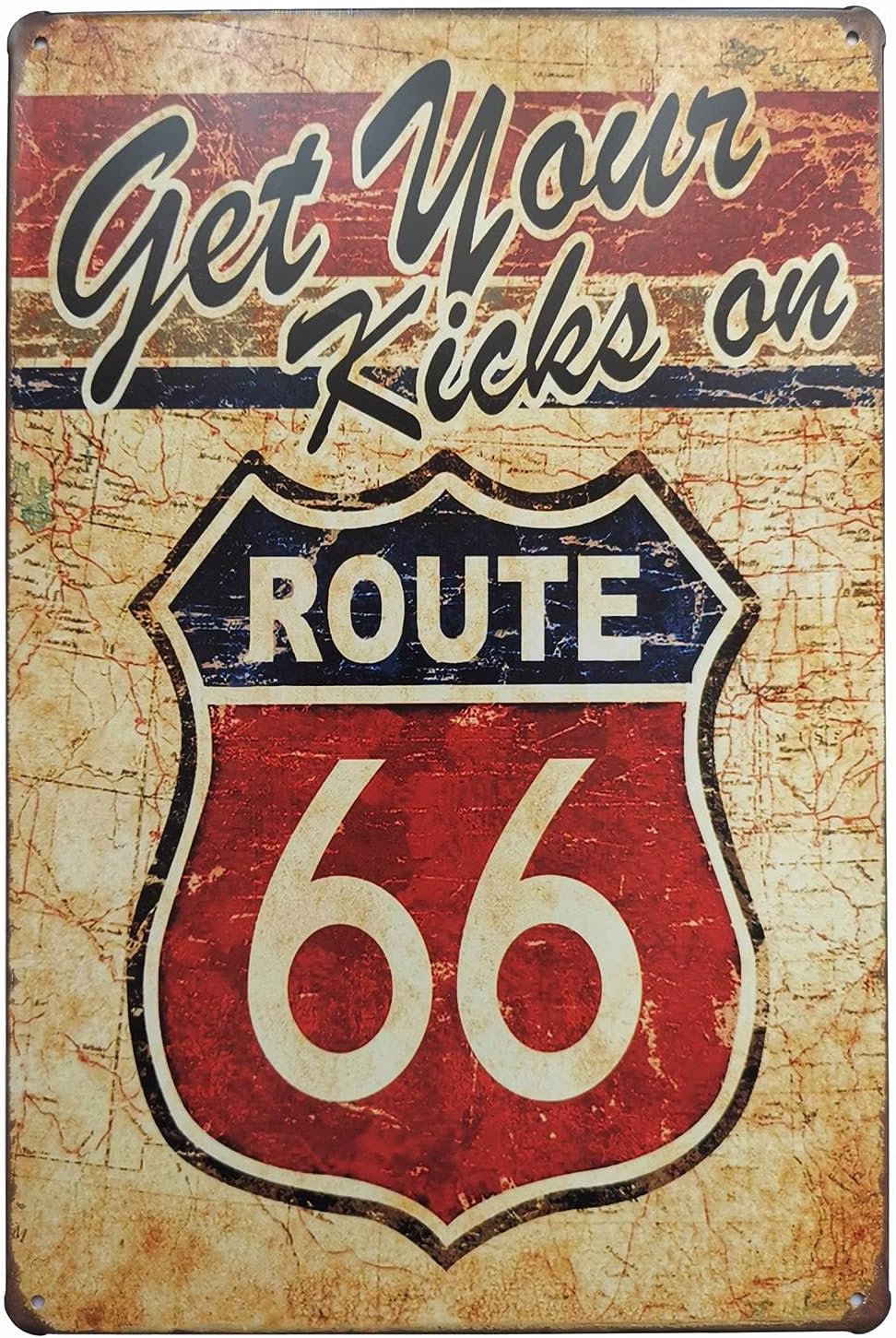 ERLOOD Get Your Kicks Route 66 Metal Retro Wall Plaque Decor Vintage Tin Sign 12 X 8