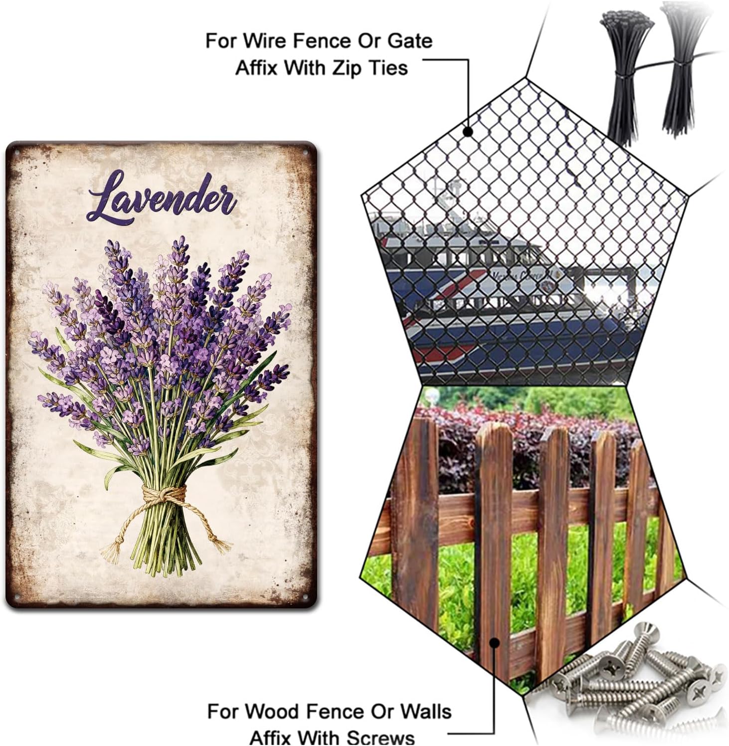 GLOBLELAND Lavender Metal Tin Sign 8x12in Flower Bouquet Vintage Painting Tin Signs Wall Poster Plaque for Gardens Patios Dining Rooms Living Rooms Bedrooms Floral Shops