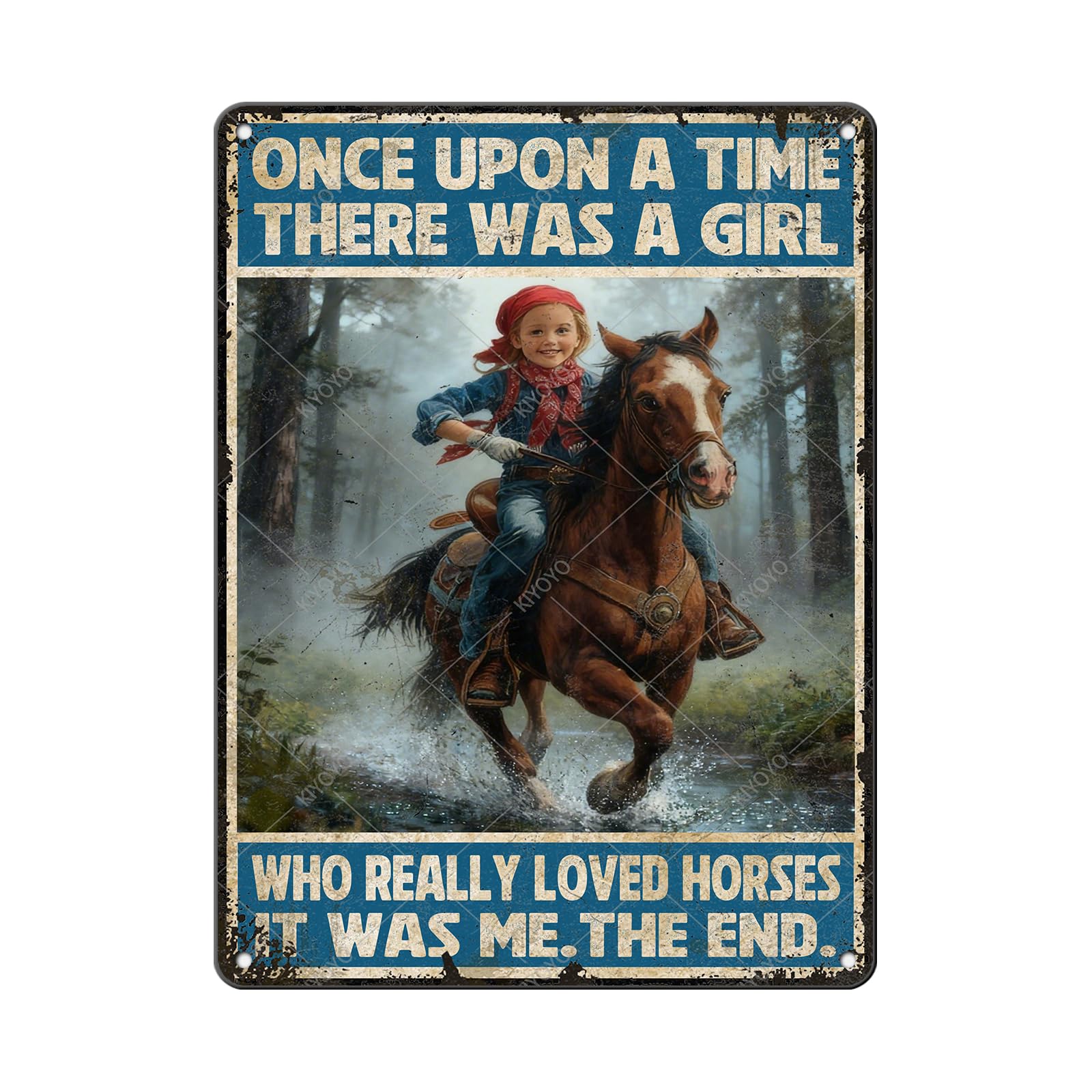 Vintage Metal Tin Sign You Don't Stop Riding When You Get Old Retro Wall Art Decor Woman Riding Horse Under Moon 12x8 Inch
