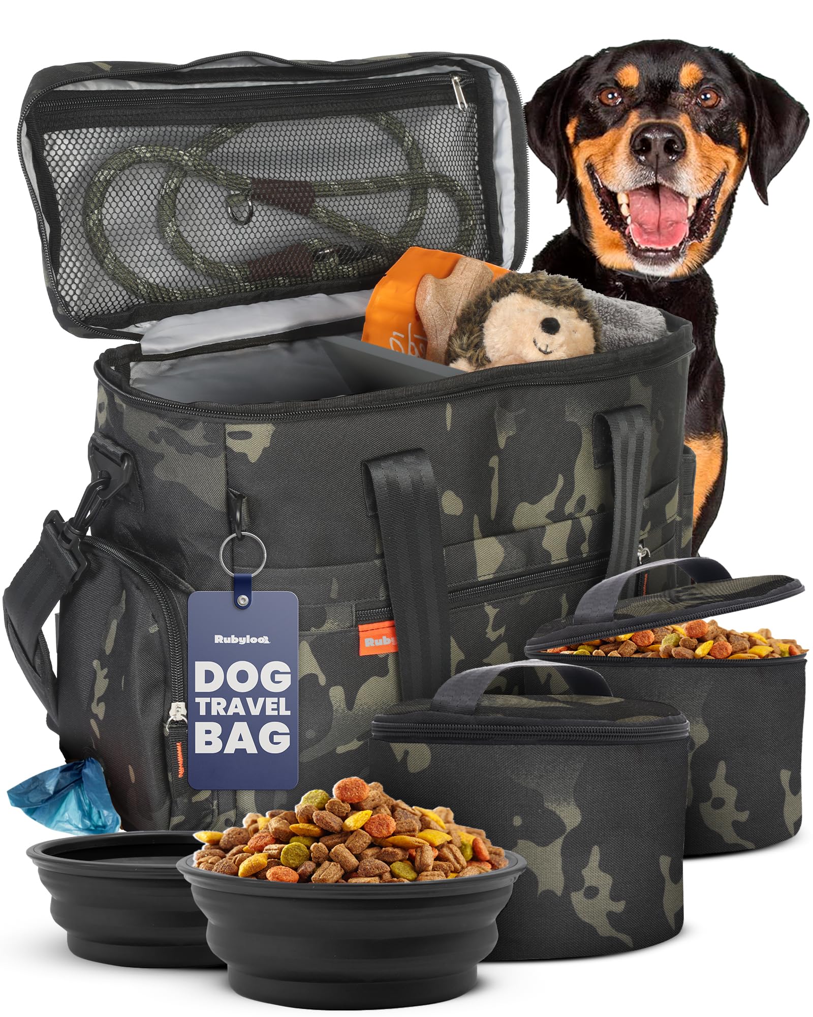 The Original Doggy Bag™ - Complete Dog Travel Bag for Supplies with 2 BPA-Free Travel Dog Bowls & 2 Pet Food Containers - Traveling Kit for Road Trips, Camping, Weekend Away or Doggy Gift: Beige