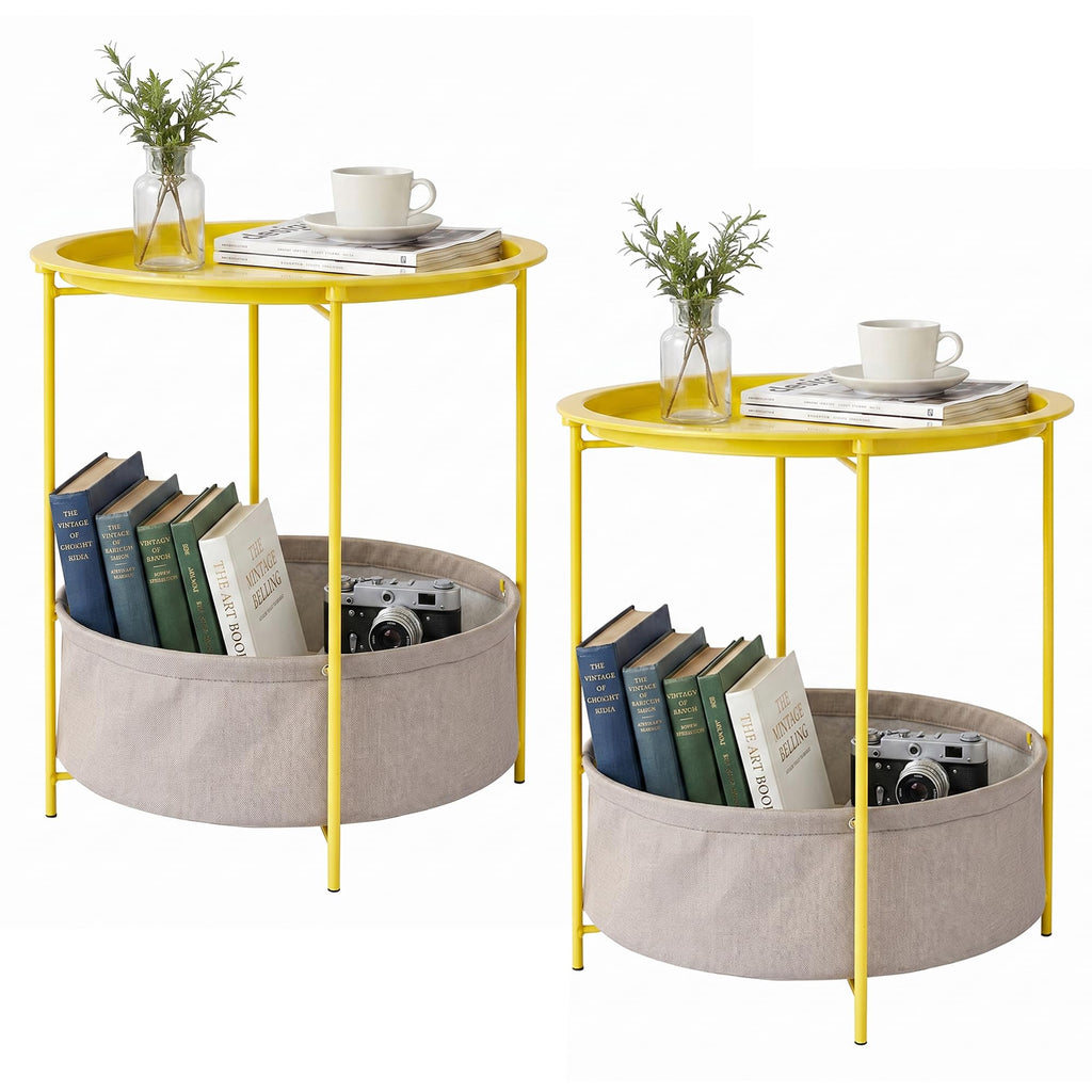 VECELO Side/End Table, Folding Round Metal Anti-Rust and Waterproof Outdoor or Indoor Tray for Living Room Bedroom Balcony and Office, 2 PCS, Dark Green