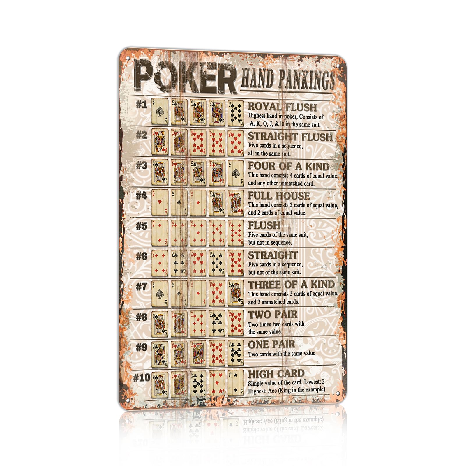 Vintage Poker Metal Sign Red Joker Tin Sign Playing Card Wall Sign Man Cave Home Wall Decor 12 x 8 Inch