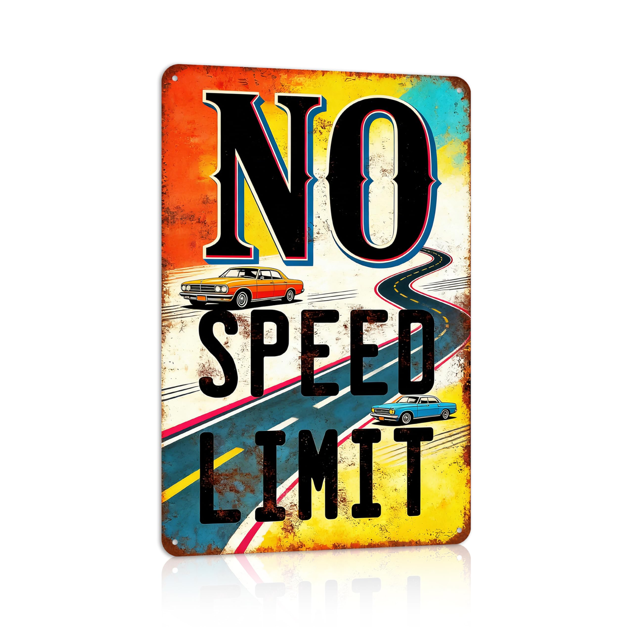 Vintage No Speed Limit Wall Decor Metal Sign Tin Signs for Man Cave Game Room Auto Shop for Men Car Lover,12x8 inch