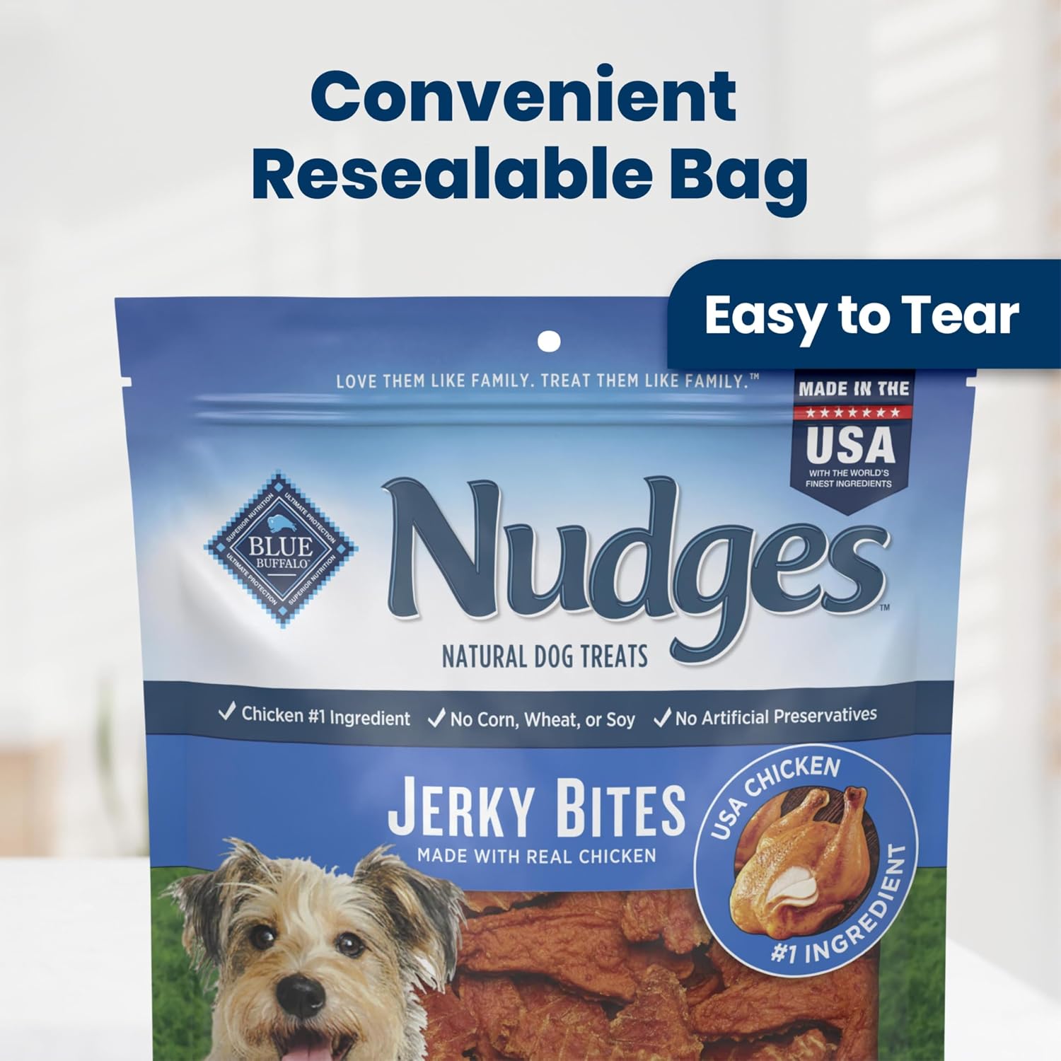 Blue Buffalo Nudges Chicken Jerky Bites Natural Dog Treats, Tender & Meaty Dog Snacks, Healthy Reward or Training Treat, Made in the USA with Real Chicken, No Artificial Preservatives, 16 oz.