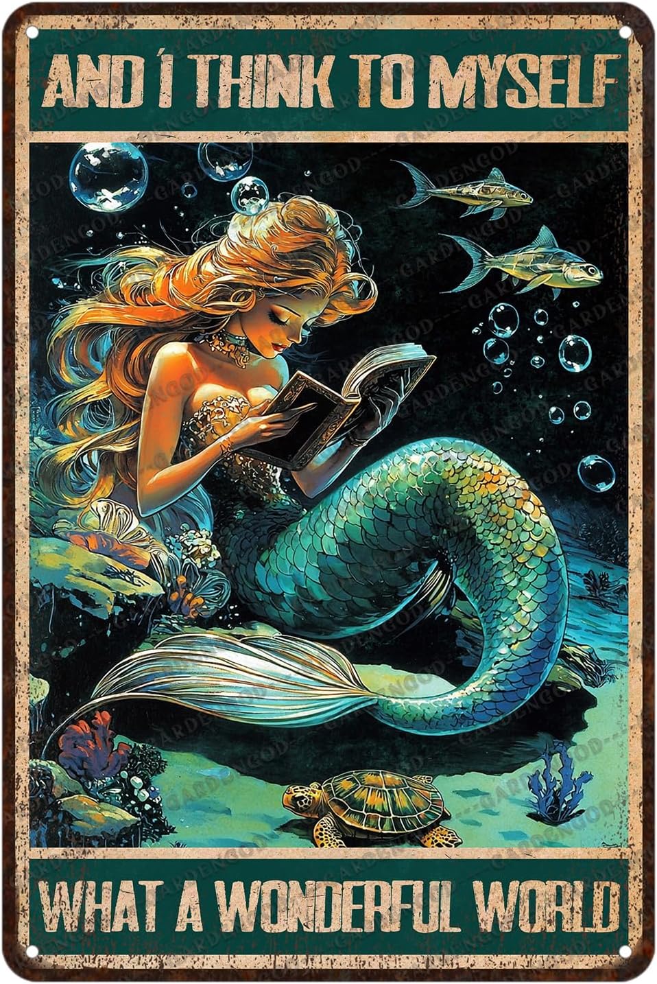 Mermaid Tin Sign And I Think To Myself What A Wonderful World Poster Home Decor Funny Home Decor Cave Bar Wall Decor 12x8 Inch