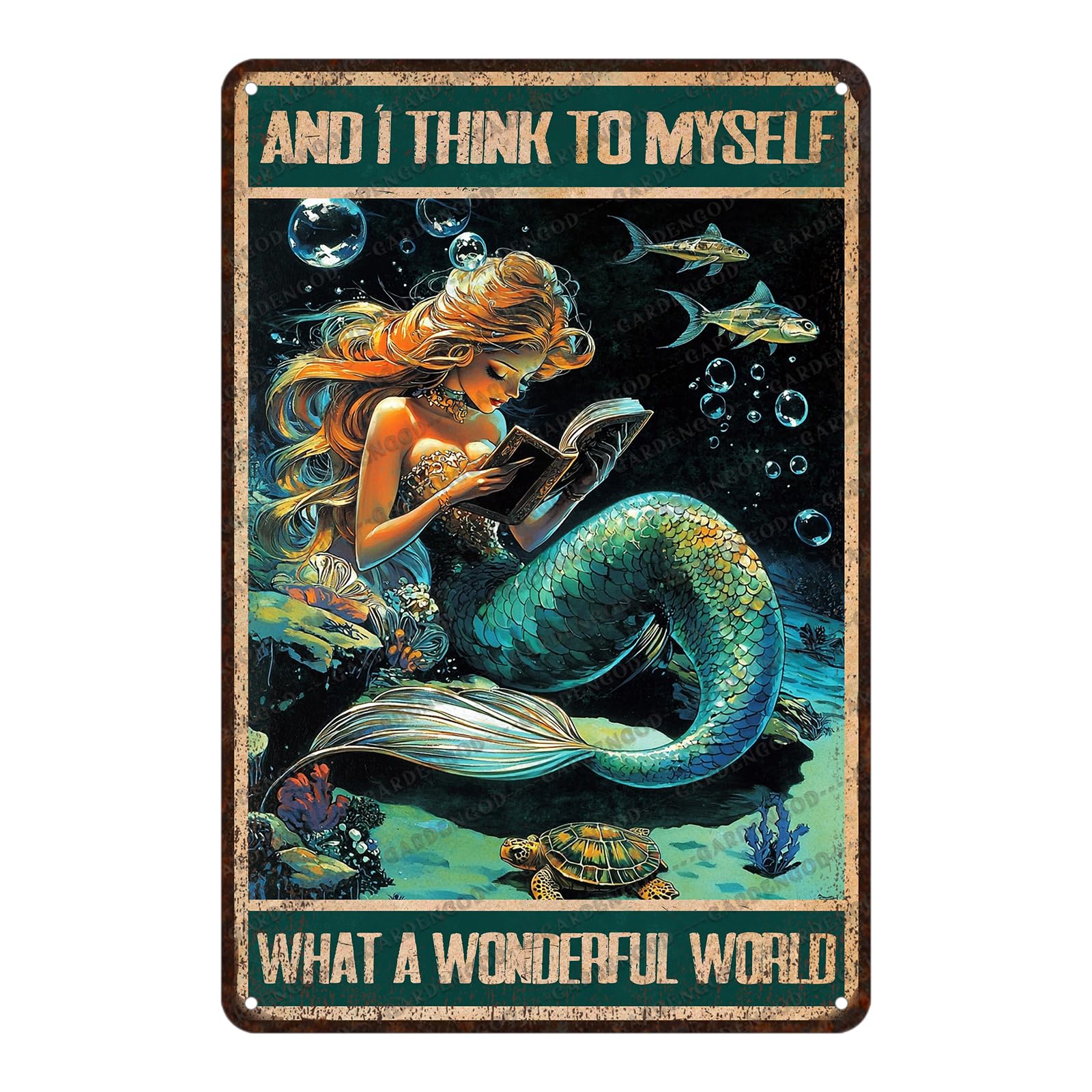 Mermaid Tin Sign And I Think To Myself What A Wonderful World Poster Home Decor Funny Home Decor Cave Bar Wall Decor 12x8 Inch