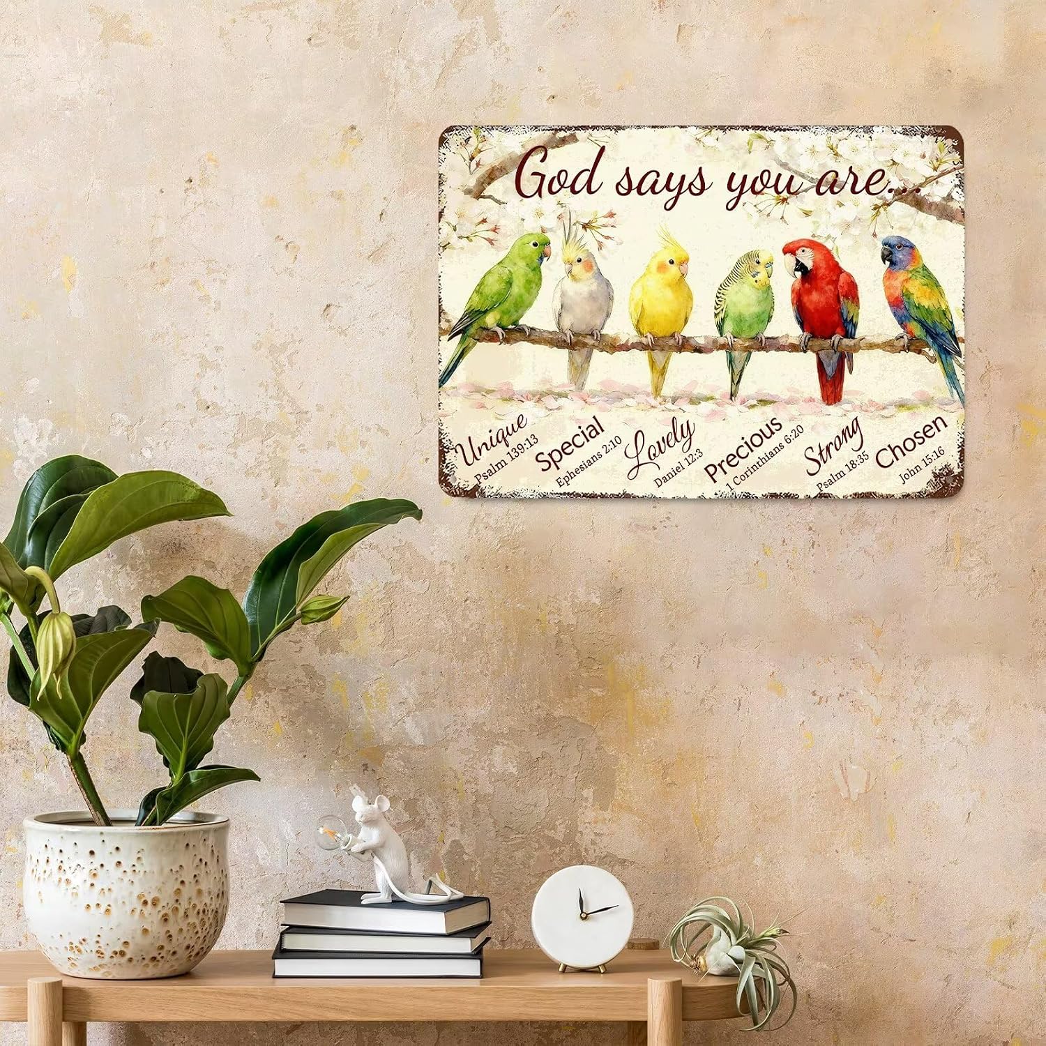 Inspirational Bible Verse Sign God Says You Are Metal Tin Signs Bird Print Christian Gift Quotes Poster for Church Prayer Room Office Decor 8x12 Inch