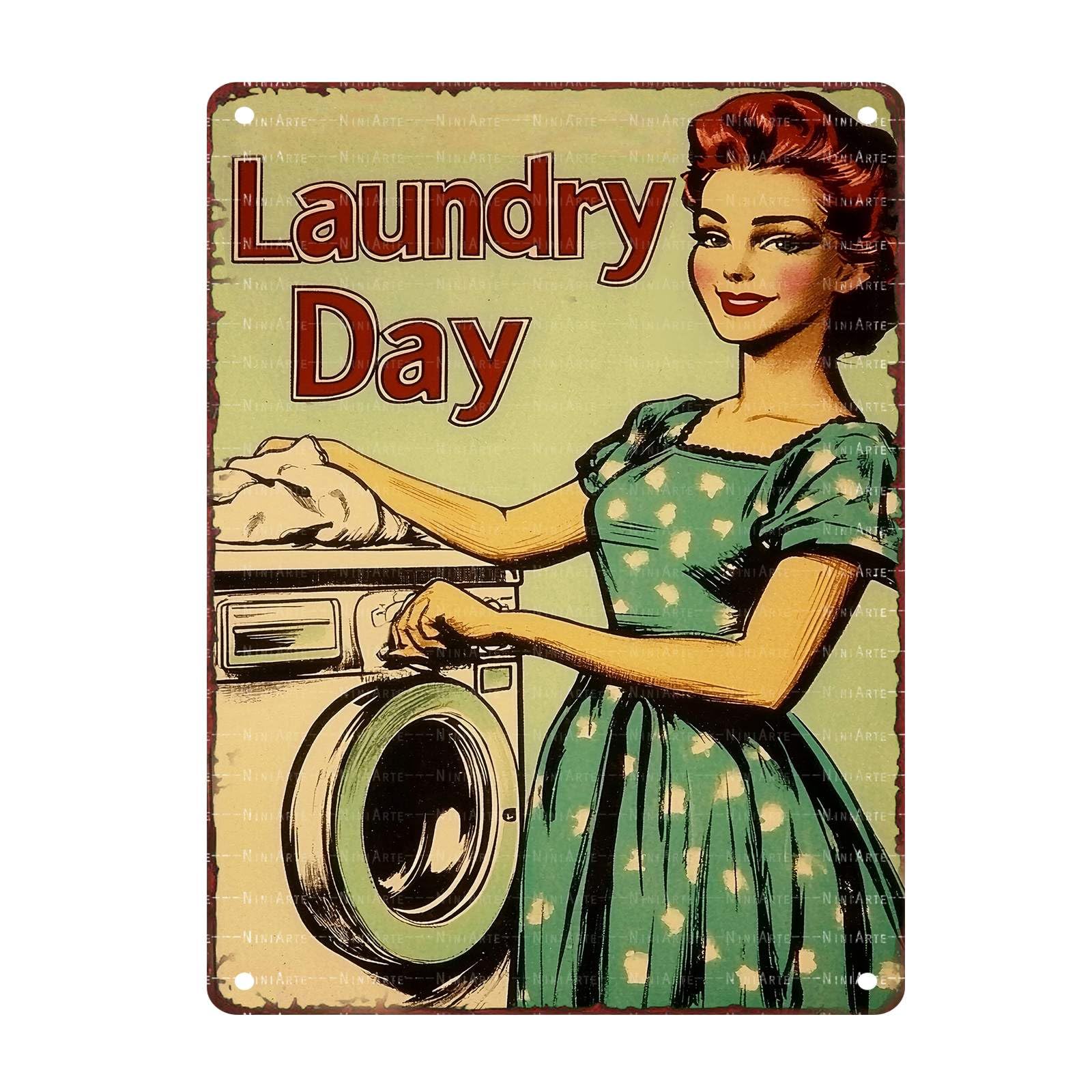50s Laundry Metal Tin Sign Laundry Day Vintage Sign Utility Room Decor Retro Queen Wall Art 1950s Mom Decor 8X12Inch