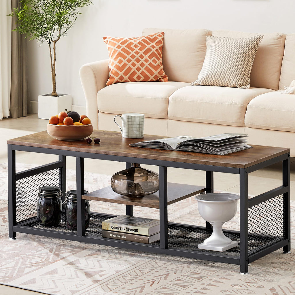 VECELO Coffee Table with 2-Tier Storage Shelf X-Frame for Living Room, Office Industrial Style,Easy Assembly, 39 inch Gold