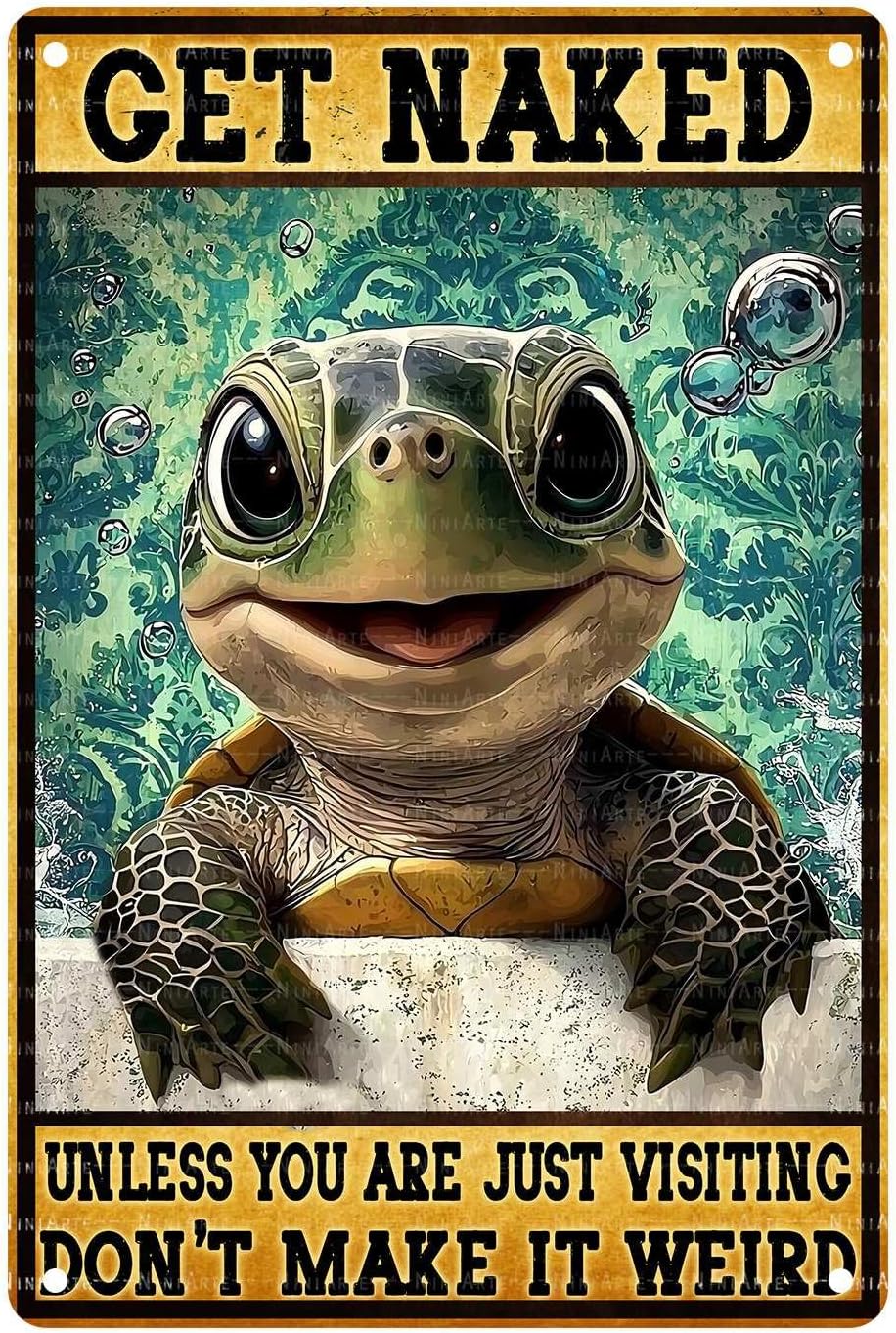 Funny Turtle Bathroom Vintage Tin Sign Turtle Metal Sign Beach Bathroom Wall Decor 8X12Inch