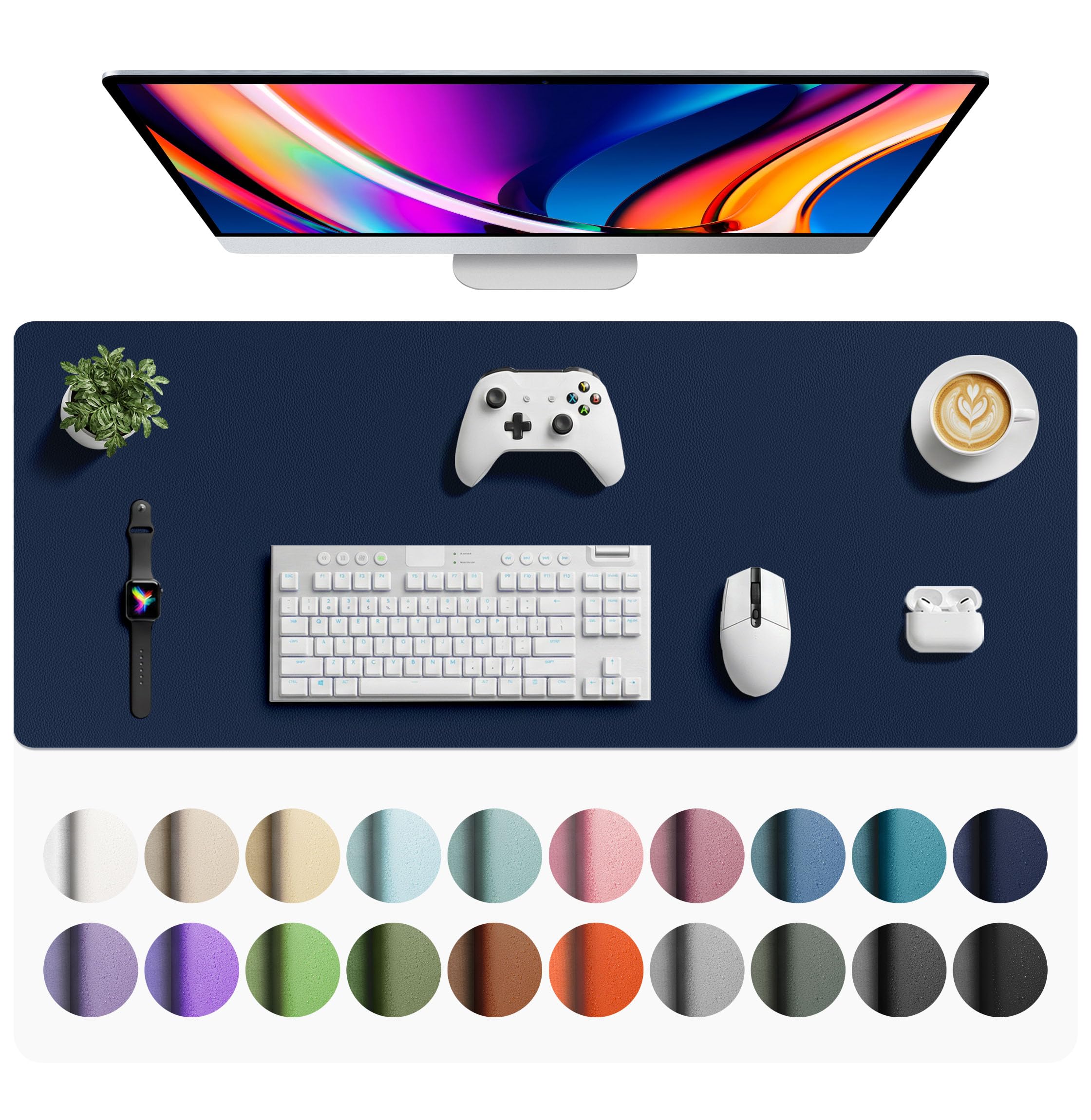 Aothia Non-Slip Waterproof PU Leather Desk Pad Protector for Mouse, Writing Desk, Office, Home, Laptop Blotter, 23.6" x 13.7", Black