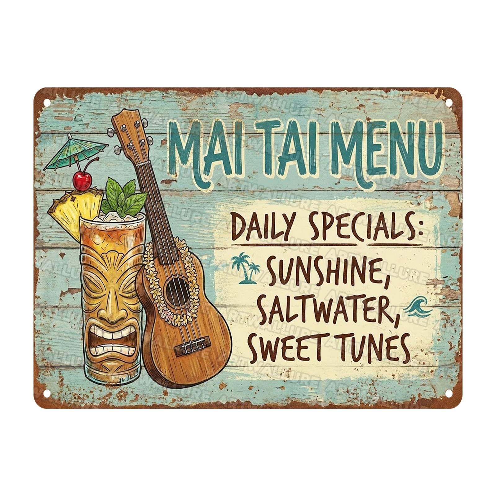 Acoustic Guitar Metal Tin Sign Nature Scenery Music Decor Vintage Wall Art Gift for Guitar Player Camping Lover 8x12Inch