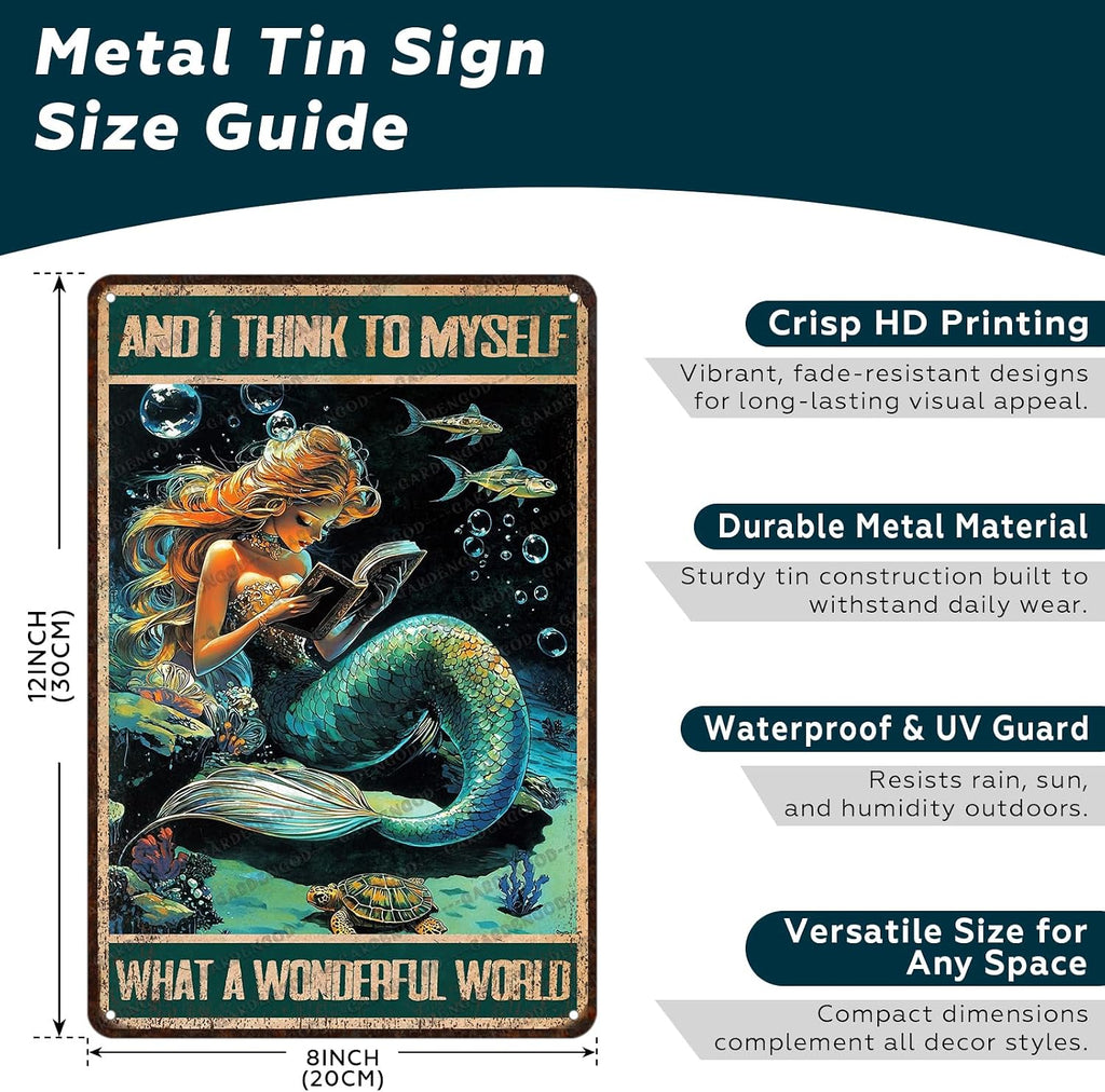 Mermaid Tin Sign And I Think To Myself What A Wonderful World Poster Home Decor Funny Home Decor Cave Bar Wall Decor 12x8 Inch