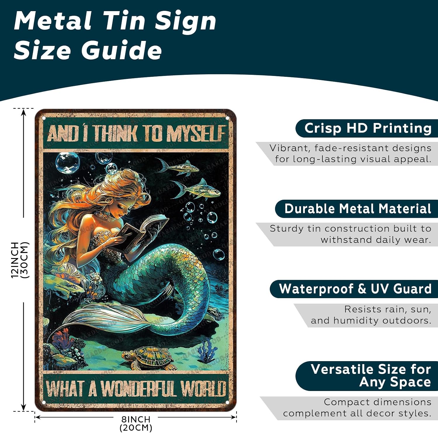 Mermaid Tin Sign And I Think To Myself What A Wonderful World Poster Home Decor Funny Home Decor Cave Bar Wall Decor 12x8 Inch