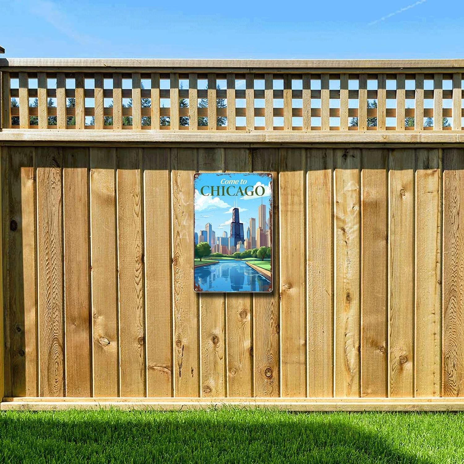 Lygond Metal Sign Tin Sign Vintage Wall Art Come to Chicago Travel Greenhouse Decor for Gift 8×12 Inches