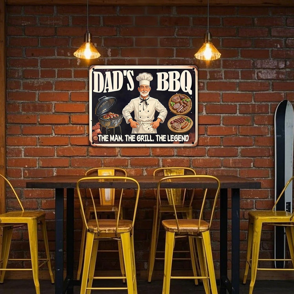 Dad's BBQ Metal Tin Sign BBQ Retro Metal Tin Sign Home Kitchen Wall Decor 12x8 Inch Funny Plaque