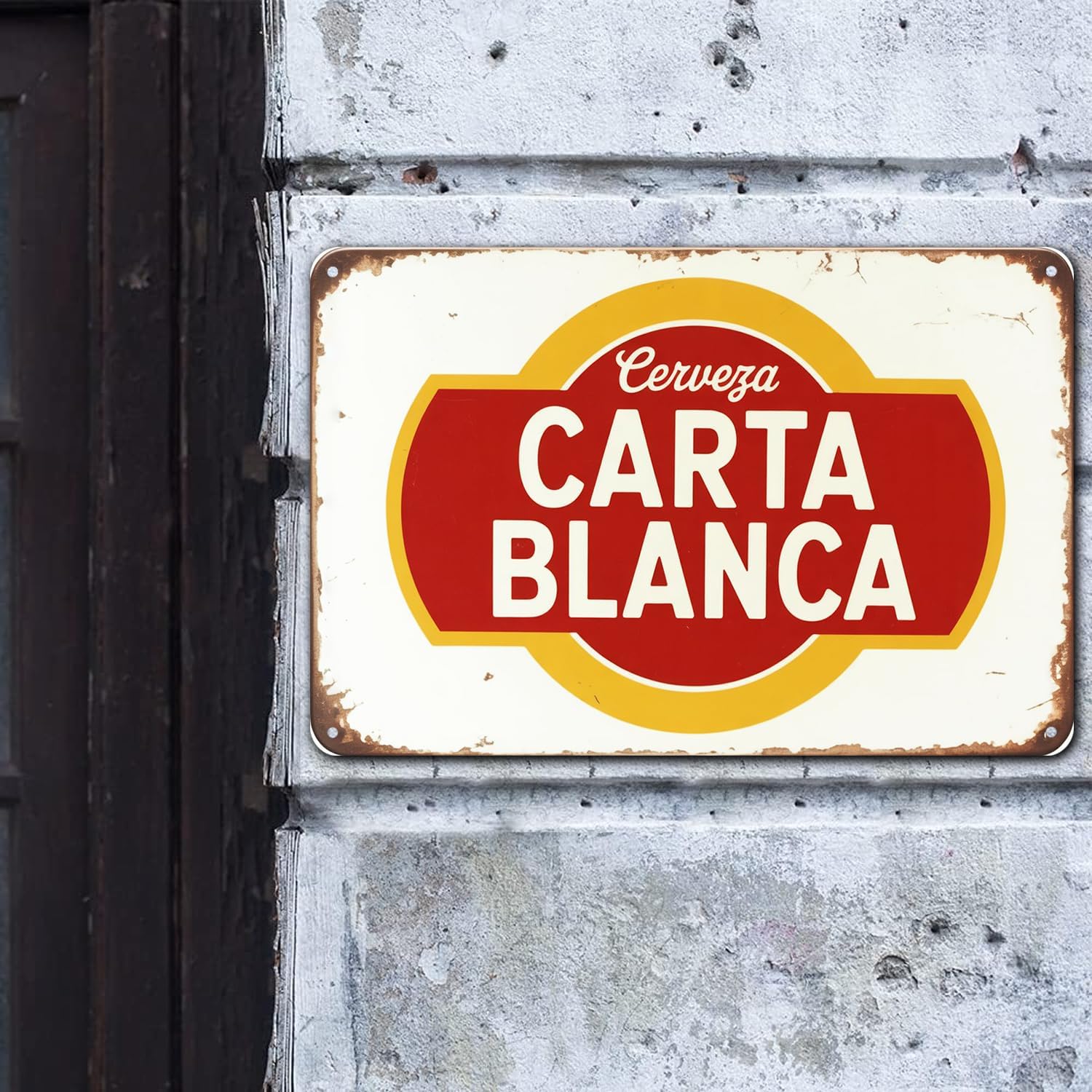 Cerveza Carta Blanca Beer Vintage Metal Tin Sign, Wall Decor for Cafe, Kitchen, Porch, Outdoor, 8x12 in