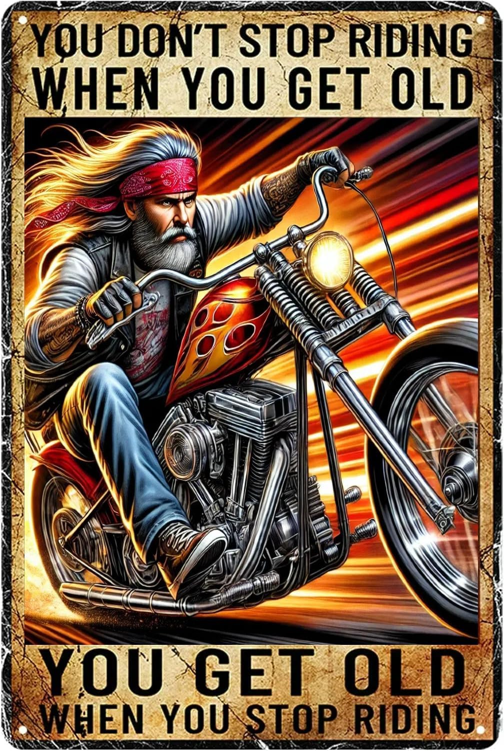 Vintage Motorcycle Metal Tin Sign, Decorative Wall Plaque, 8 x 12 inches, Rustic Design