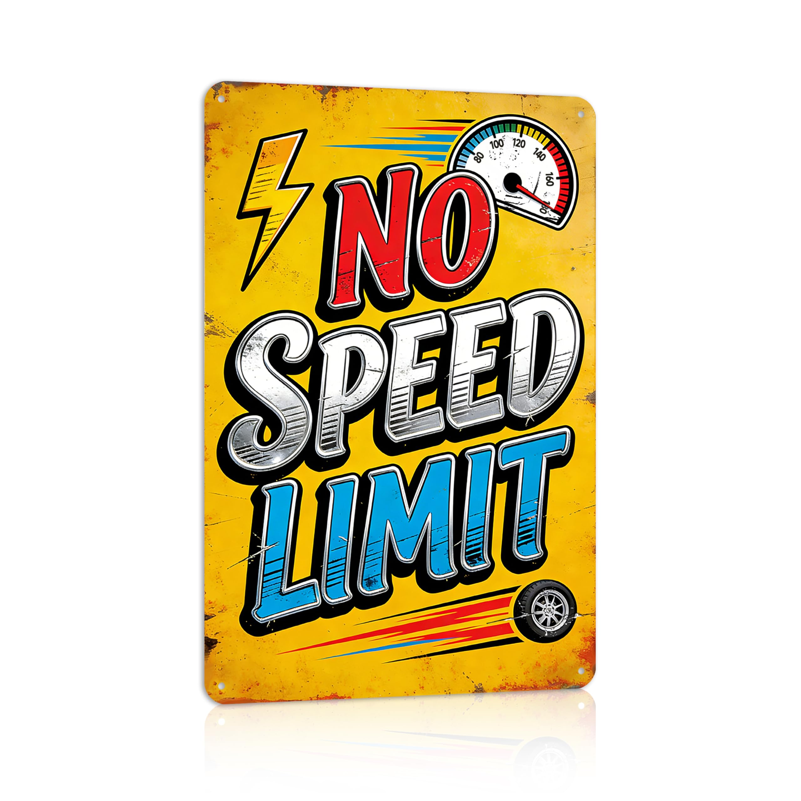 Vintage No Speed Limit Wall Decor Metal Sign Tin Signs for Man Cave Game Room Auto Shop for Men Car Lover,12x8 inch