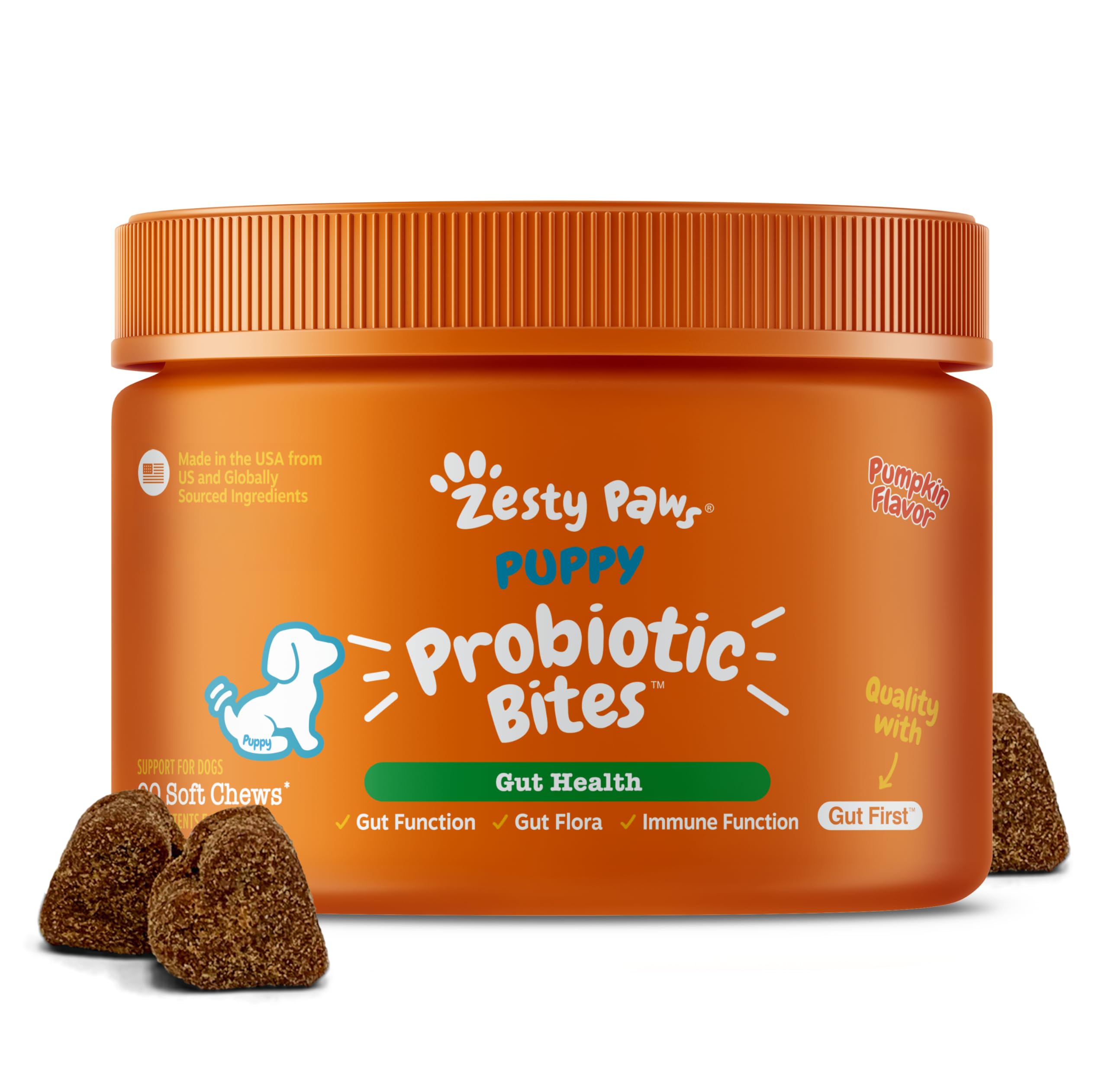 Zesty Paws Probiotics for Dogs - Digestive Enzymes for Gut Flora, Digestive Health, Diarrhea & Bowel Support - Clinically Studied DE111 - Dog Supplement Soft Chew for Pet Immune System - Pumpkin, 90ct