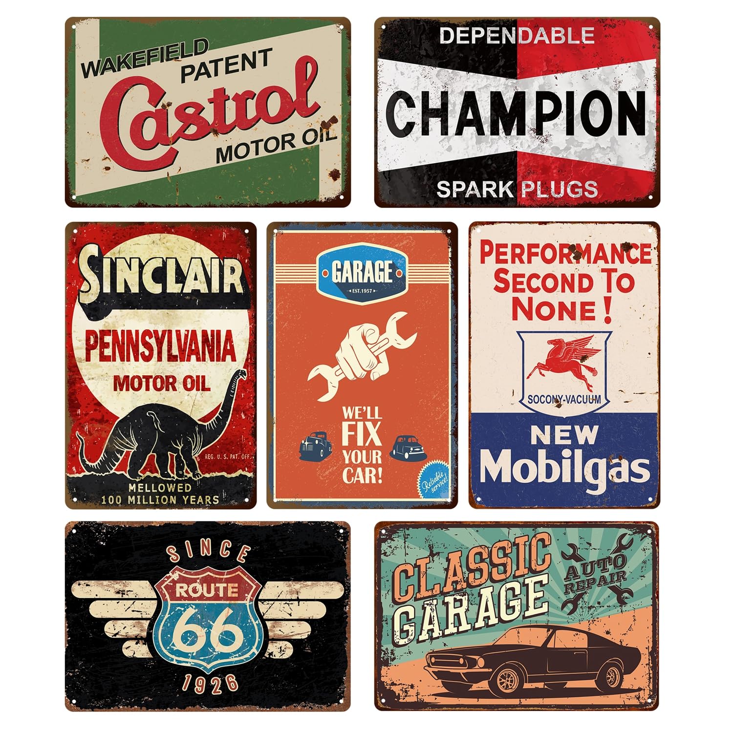 Vintage Beer Signs 7 Pack - Retro Metal Bar Wall Decor for Man Cave Home Garage, 8x12 Inch Tin Signs for Pub Club Room, Farmhouse Rustic Wall Art Gift for Men Women Housewarming