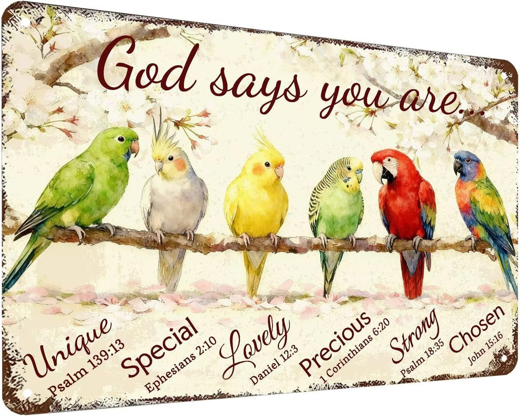 Inspirational Bible Verse Sign God Says You Are Metal Tin Signs Bird Print Christian Gift Quotes Poster for Church Prayer Room Office Decor 8x12 Inch