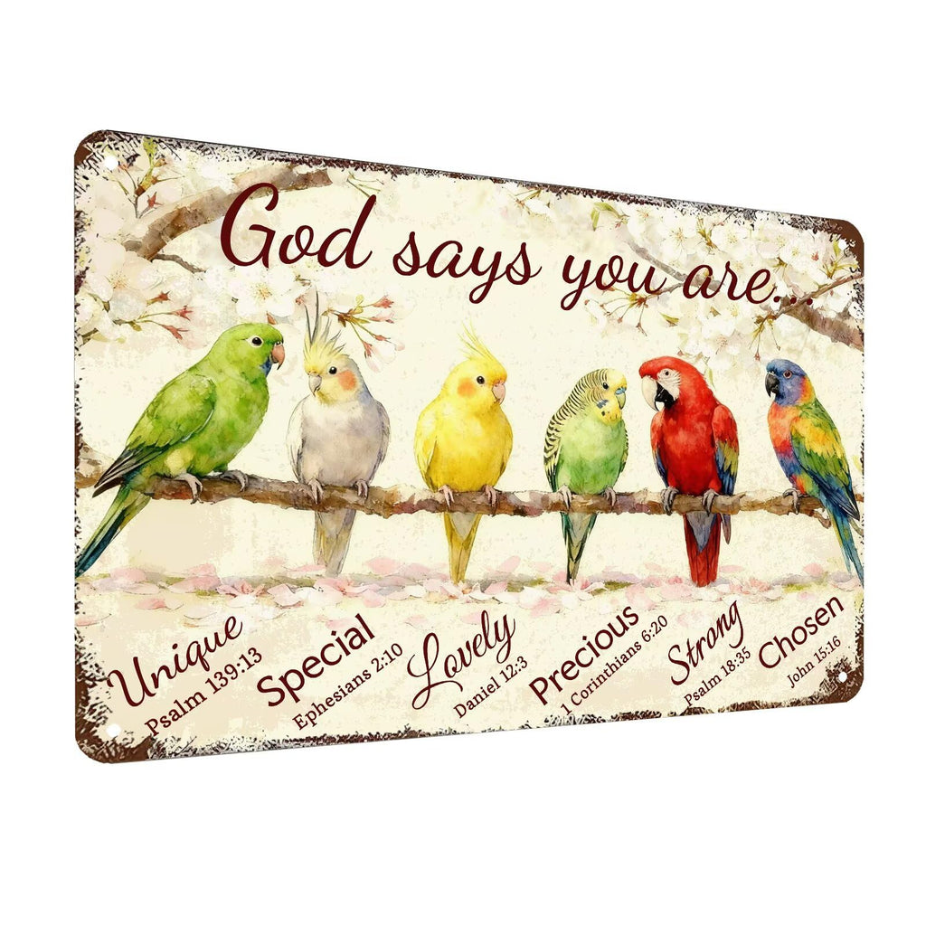 Inspirational Bible Verse Sign God Says You Are Metal Tin Signs Bird Print Christian Gift Quotes Poster for Church Prayer Room Office Decor 8x12 Inch