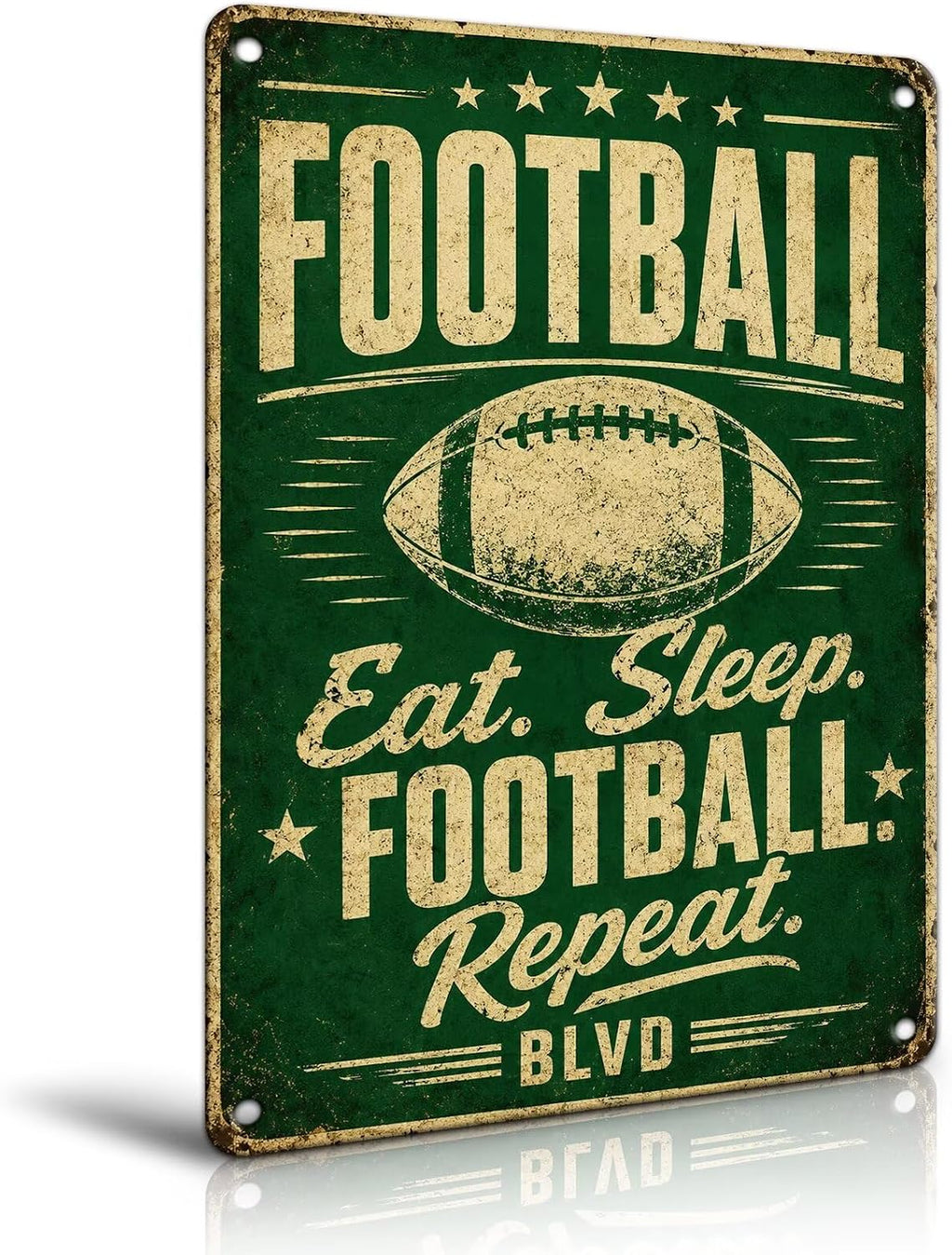 Eat Sleep Football Repeat Tin Sign, Football Room Wall Decor For Teen Boys Room Bedroom, Sports Player Man Cave Decor 8X12 Inch