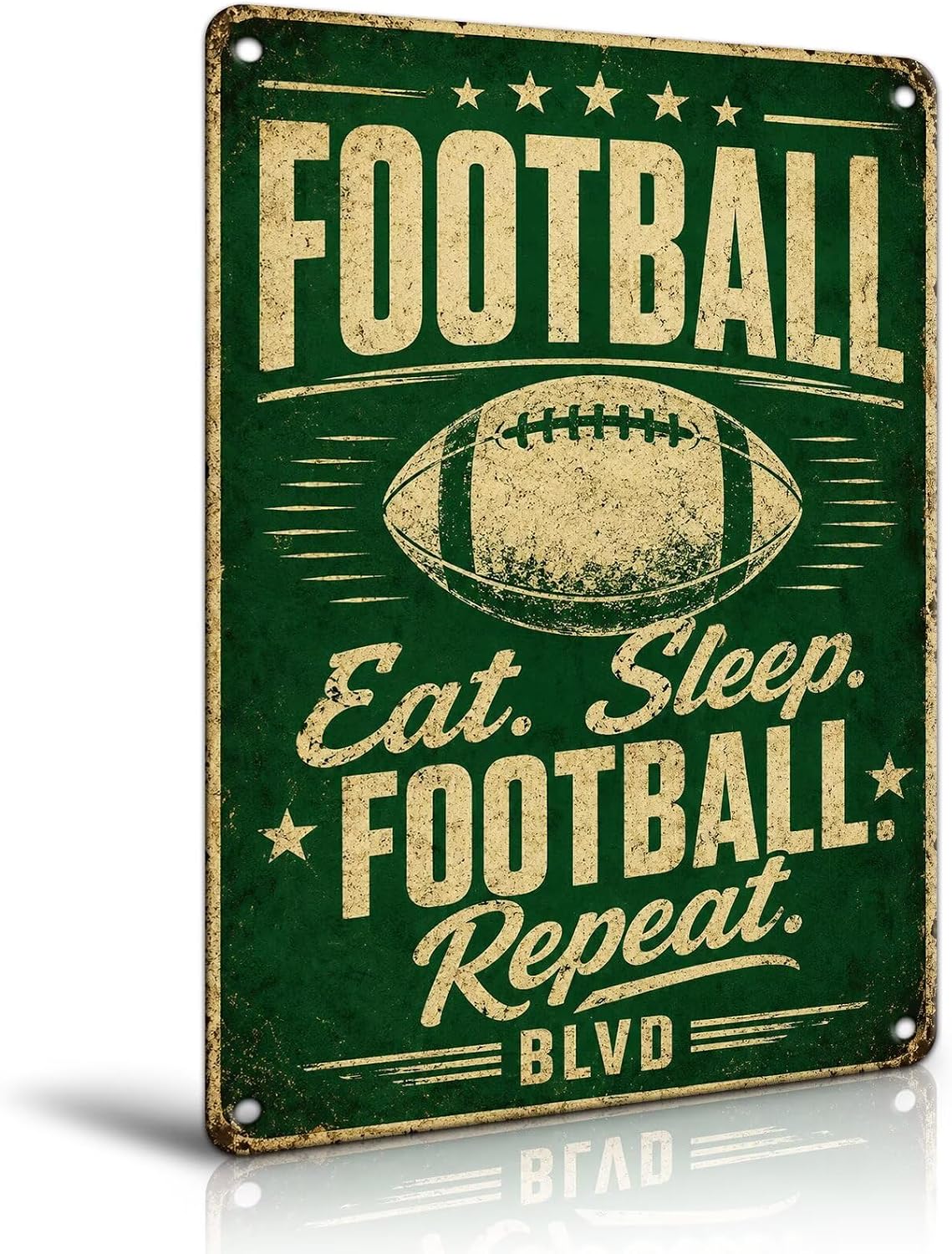 Eat Sleep Football Repeat Tin Sign, Football Room Wall Decor For Teen Boys Room Bedroom, Sports Player Man Cave Decor 8X12 Inch