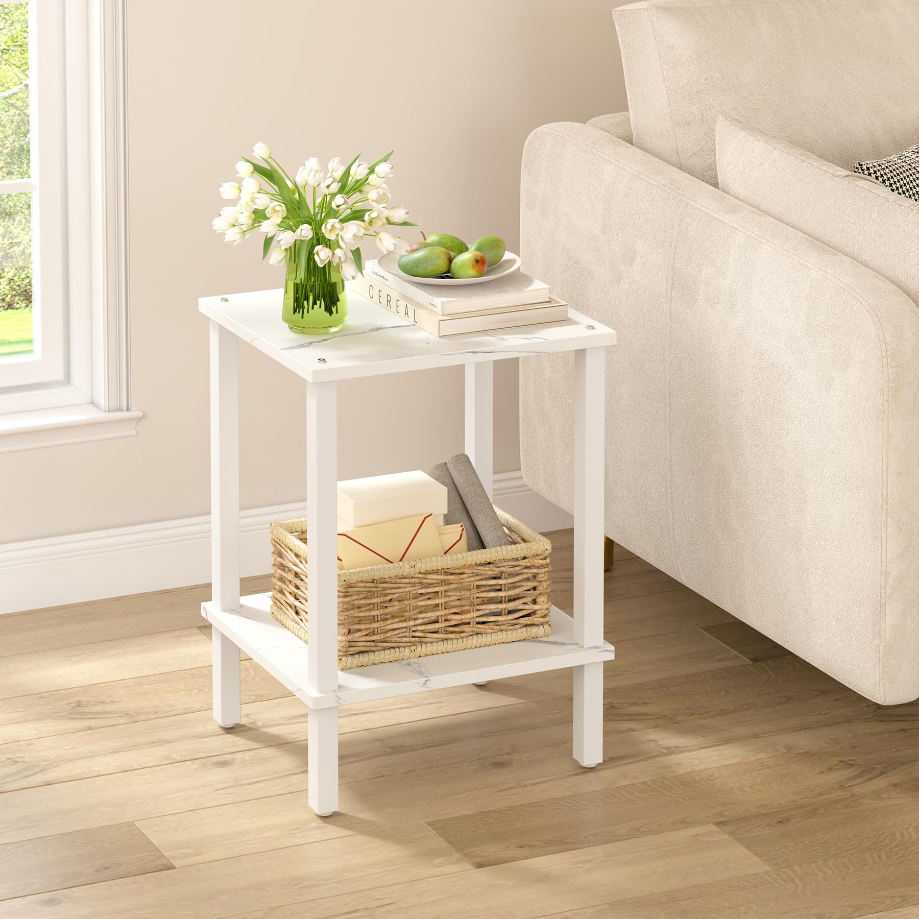 TUTOTAK End Table, Set of 2, Side Table, Nightstand, 2-Tier Storage Shelf, Sofa Table for Small Space, Living Room, Bed Room TB01BK035