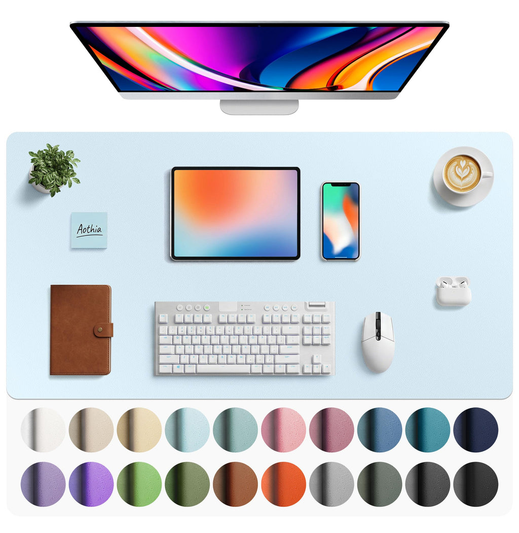 Aothia Non-Slip Waterproof PU Leather Desk Pad Protector for Mouse, Writing Desk, Office, Home, Laptop Blotter, 23.6" x 13.7", Black